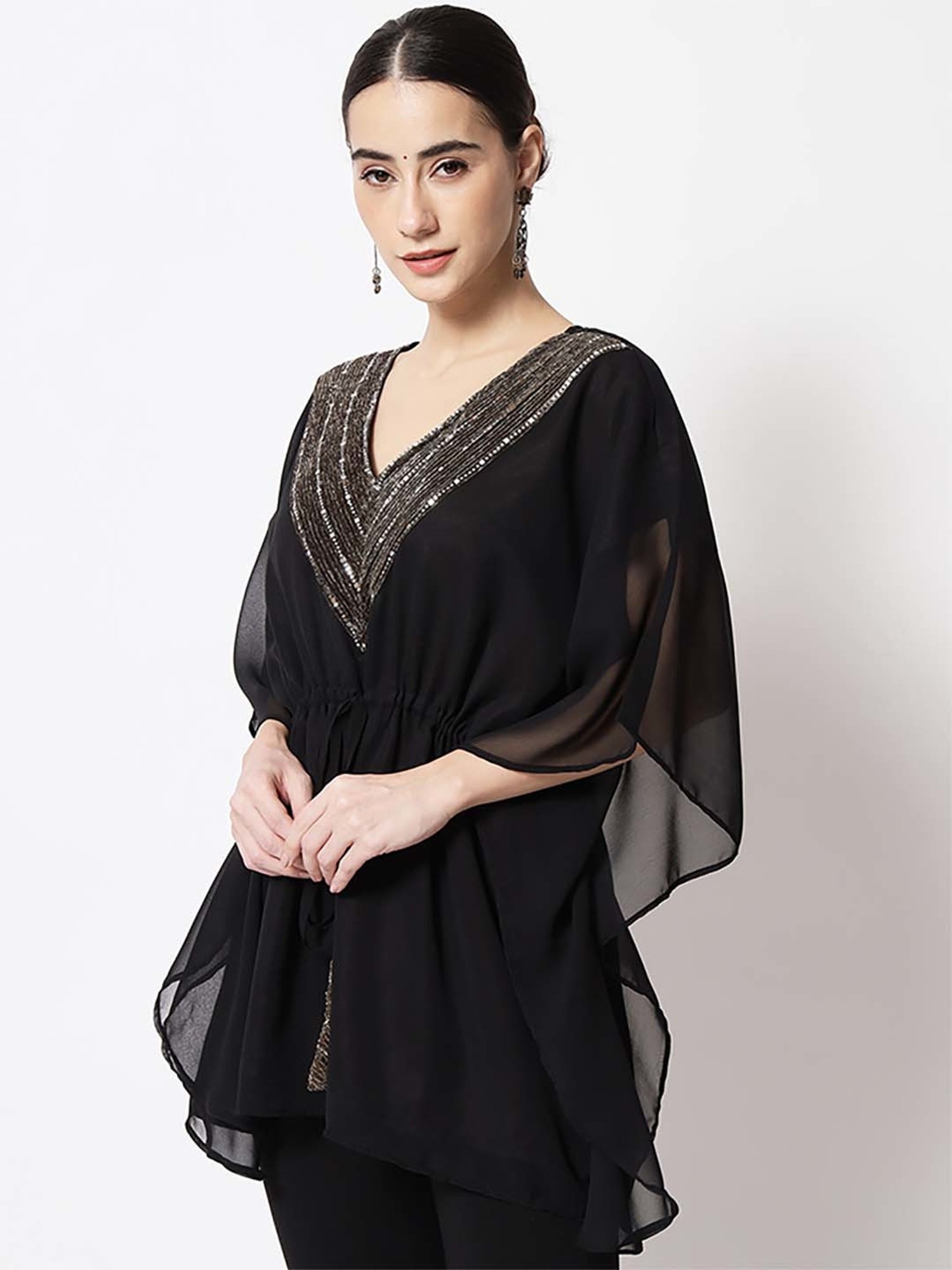 studiorasa Black Embellished A Line Short Kaftan