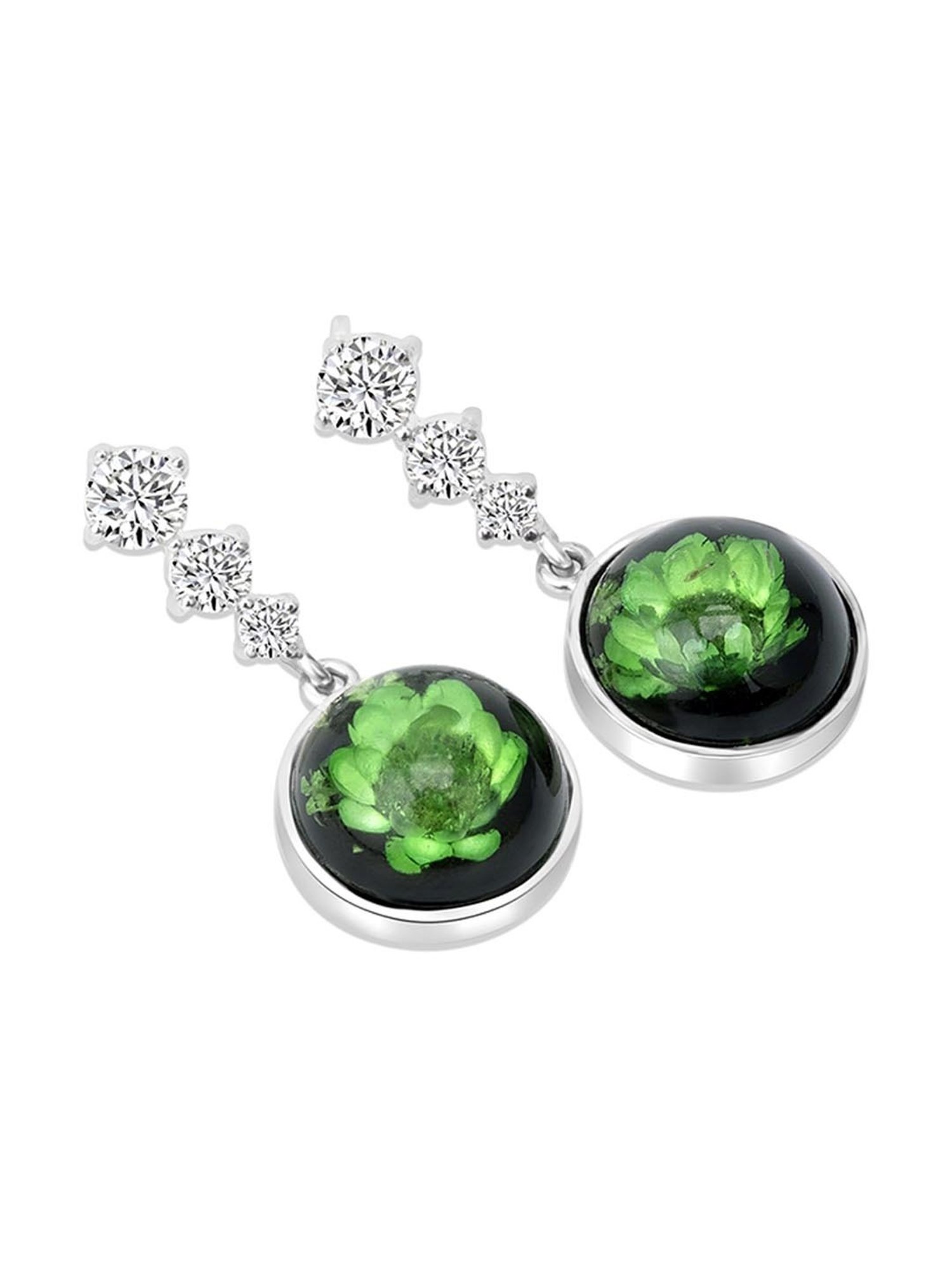 March by FableStreet Green Dry Flower 92.5 Sterling Silver Drop Earrings