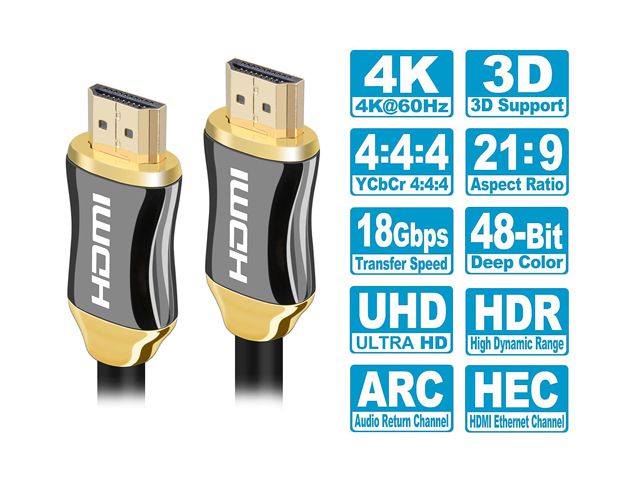 4K HDMI Cable 10 ft | High Speed,4K @ 60Hz, Ultra HD, 2K, 1080P & ARC Compatible | for Laptop, Monitor, PS5, PS4, Xbox One, Fire TV, Apple TV & More
