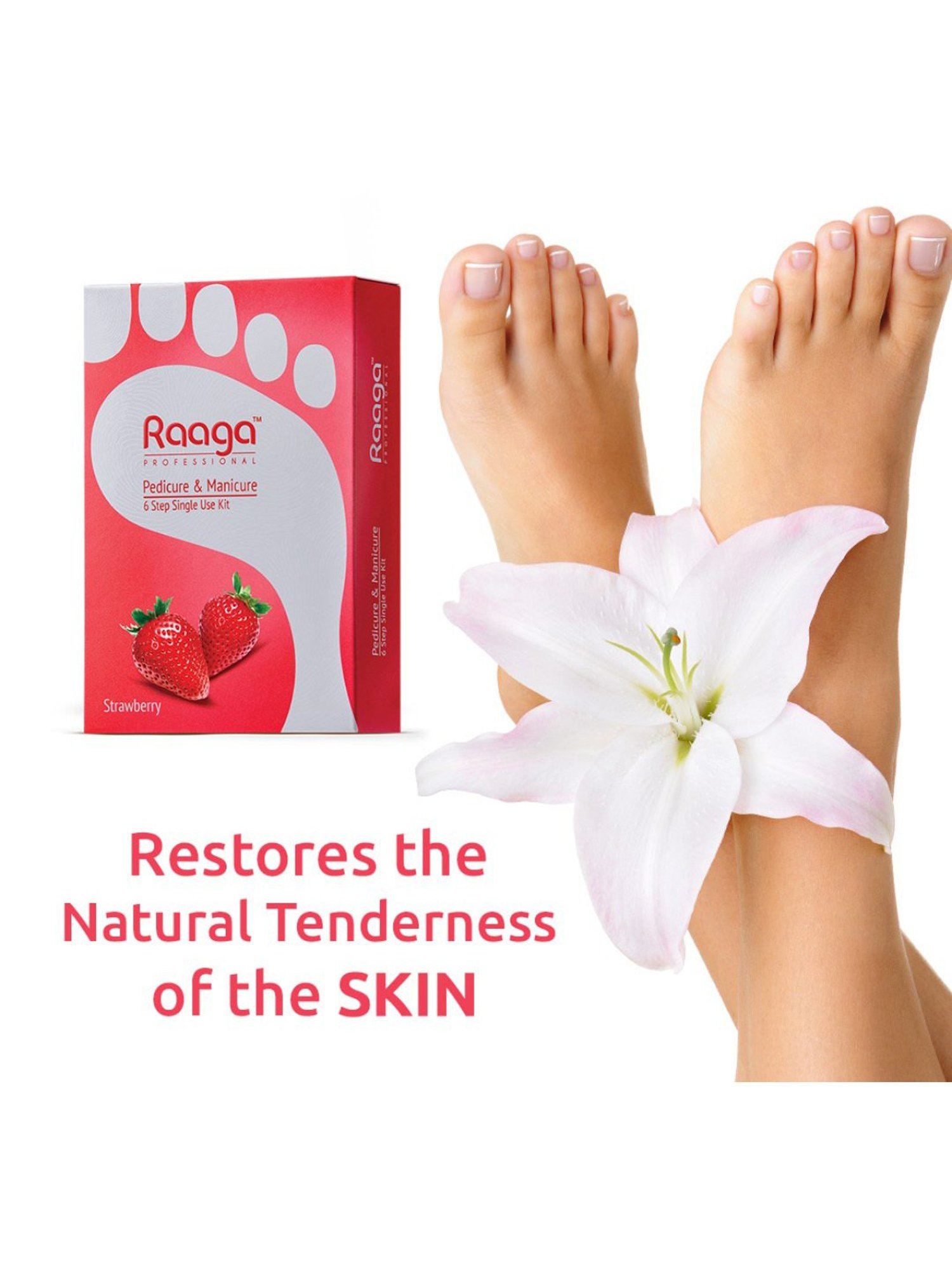 Raaga Professional Pedicure & Manicure 6 Step Single Use Kit Strawberry - 6 Sachets