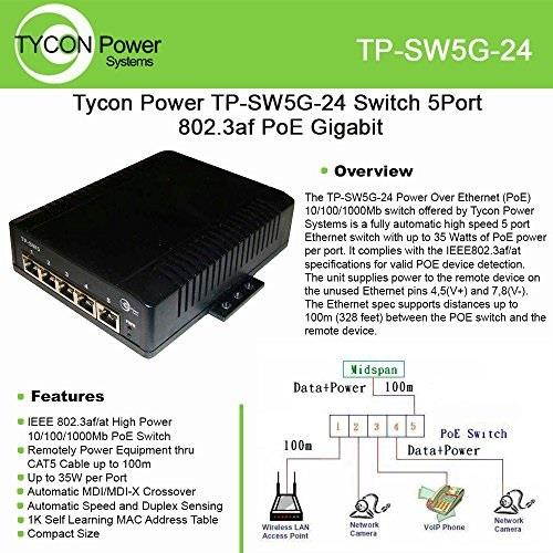 Tycon Power Systems - TP-SW5G-24 - Tycon Power Systems TP-SW5G-24 IEEE802.3af PoE accepts 10-36VDC 35W