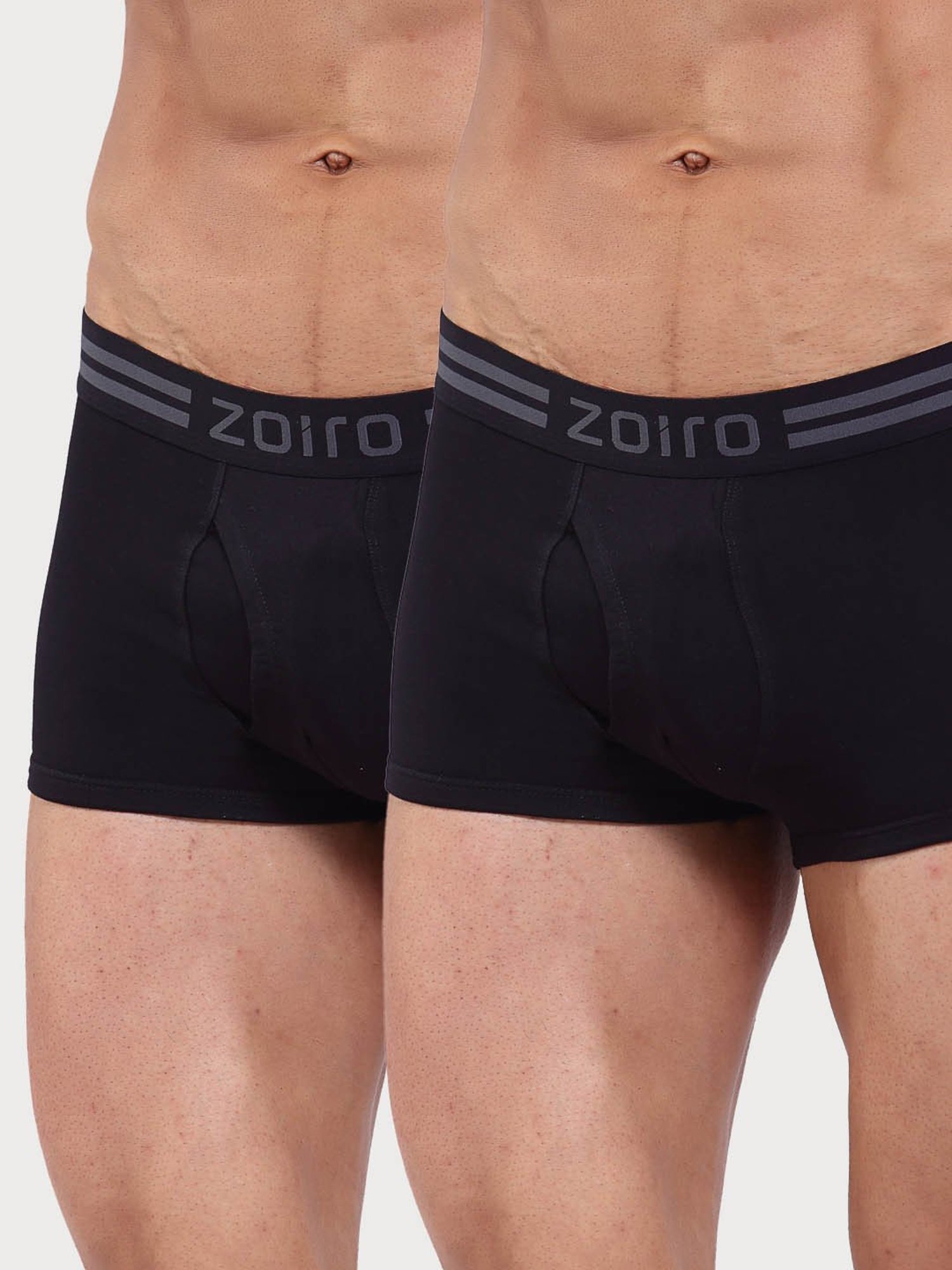Zoiro Black Cotton Regular Fit Trunks - Pack Of 2