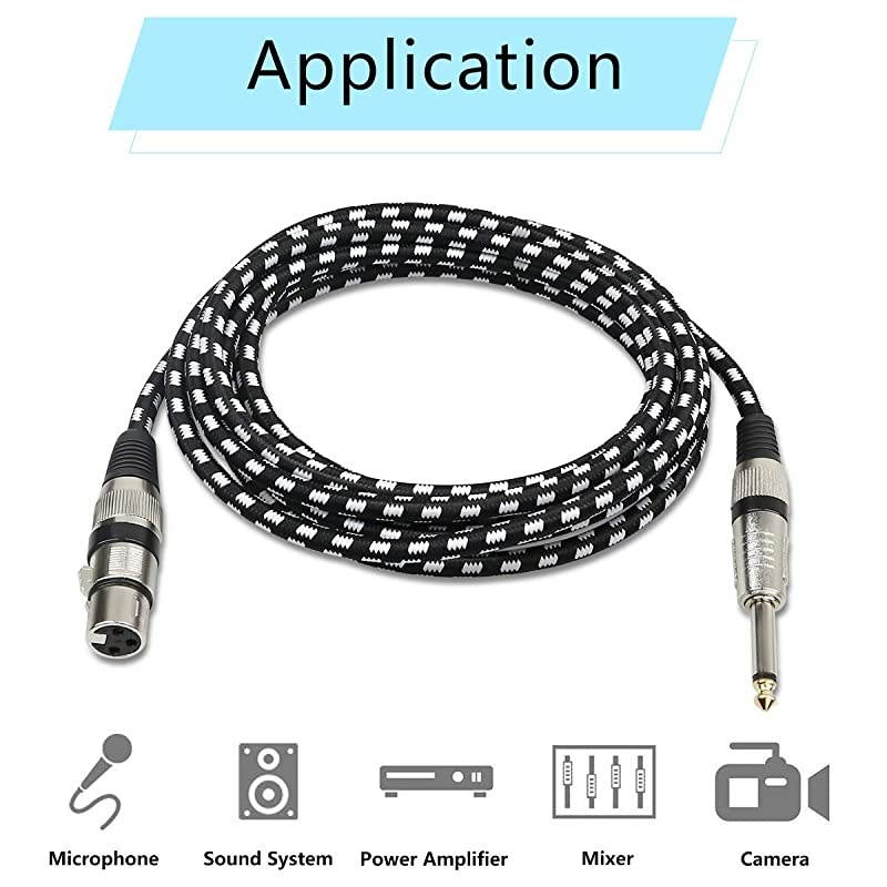 Microphone Cable XLR Female to 14quot TS Cables Nylon Braided 635mm 14 Inch TS to XLR Cable XLR Female to TS Male Unbalanced Cable GoldPlated Connectors 10Feet