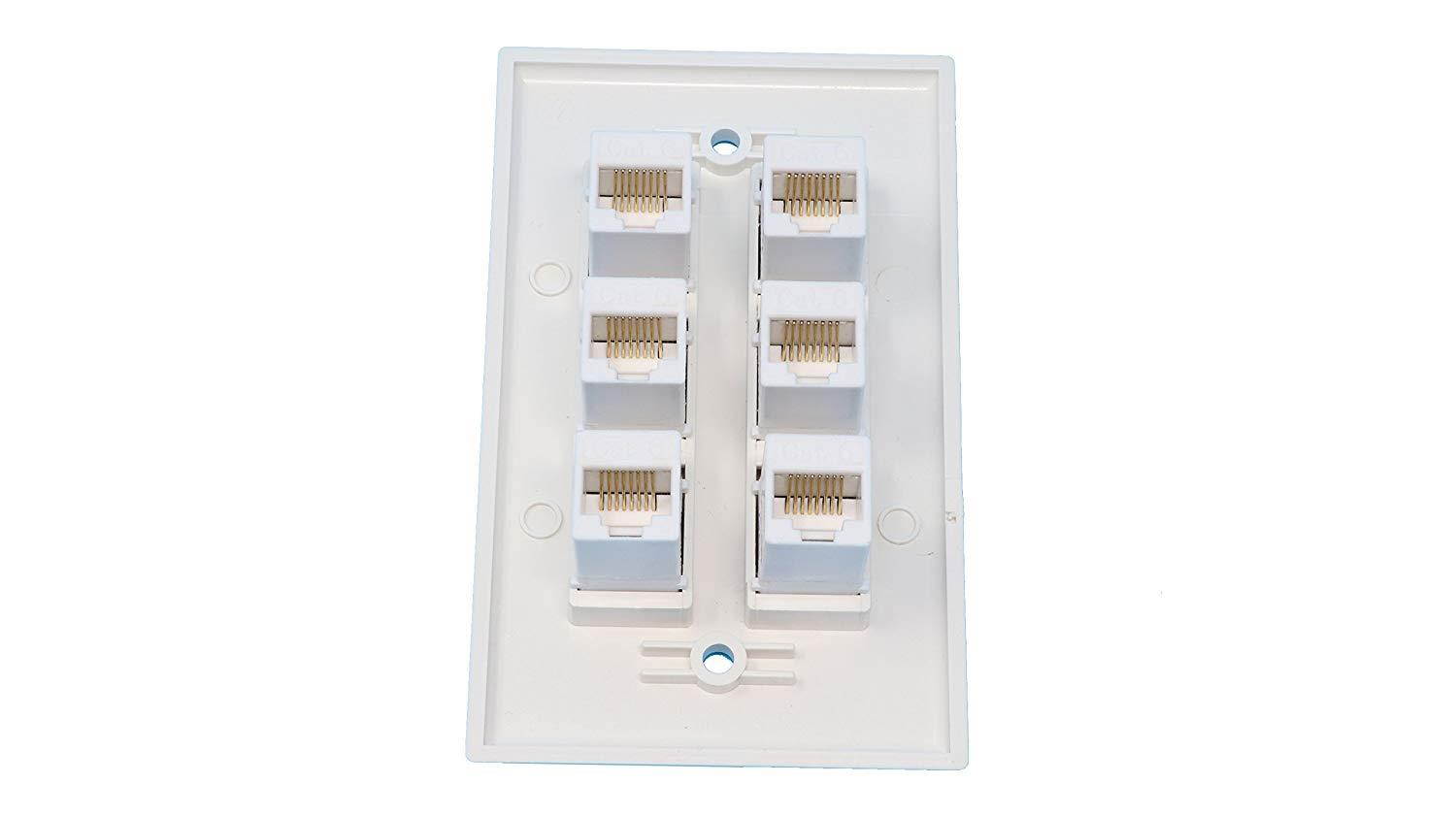 RiteAV - 6 Port Cat6 Female-Female Wall Plate White