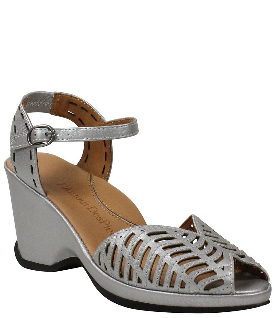 L'Amour Des Pieds Oanez Cut Out Metallic Leather Wedge Sandals