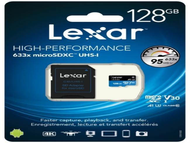 Lexar 128GB 633x microSDXC UHS-I Class 10 Secure Digital Extended Capacity Card LSDMI128BBAP633A Retail with Adapter