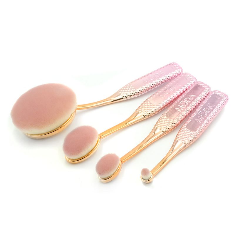 MODA Brush Ros`e 4pc Face Perfecting Makeup Brush Set, Includes - Foundation, Contour, Detail Contour, and Concealer Brushes