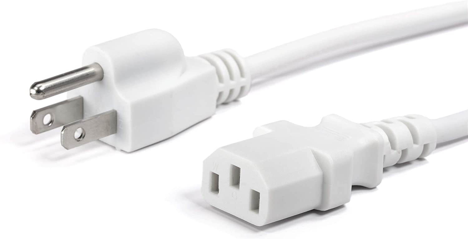 AC Power Cord (3 Prong) | 10 Feet, White | Premium Quality Copper Wire Core - Computer, Medical, Server & Desktop - NEMA 5-15 to C13 / IEC 320 - UL Listed Power Cable