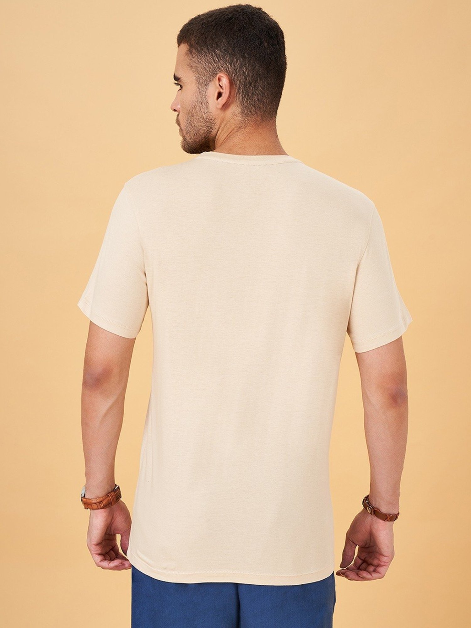 Urban Ranger by Pantaloons Beige Cotton Slim Fit Printed T-Shirt