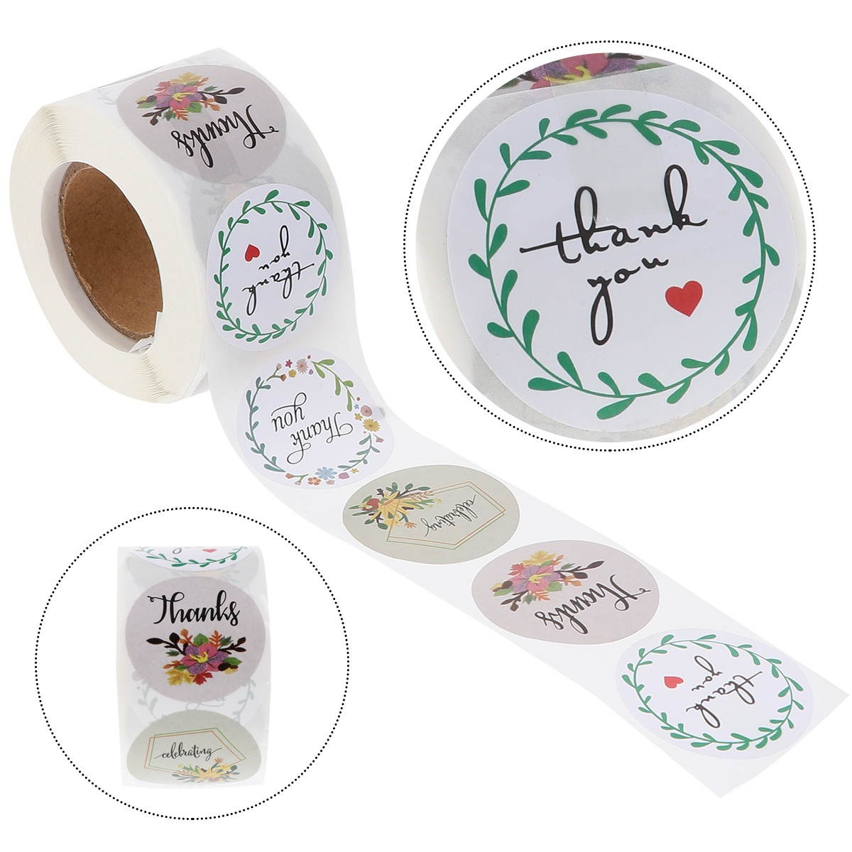 500Pcs/Roll Floral Pattern Thank You Sticker Sealing Labels Handmade Stickers