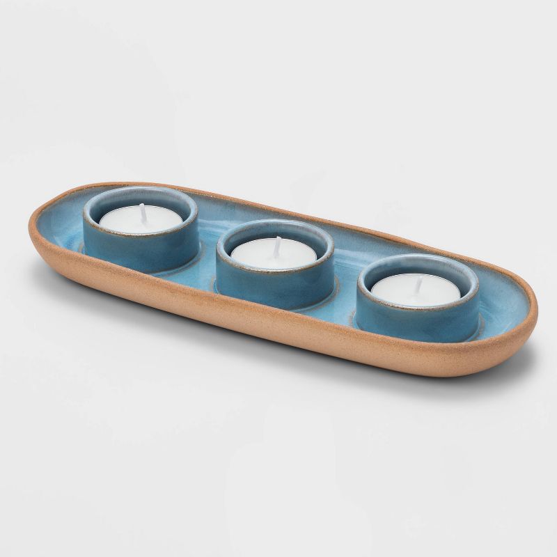 3 Space Tealight Tray Blue - Threshold™