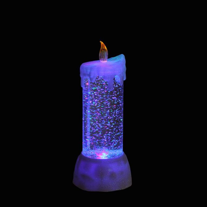 Northlight 9.5" LED Lighted Dripping White Swirling Glitter Candle Christmas Decoration - White