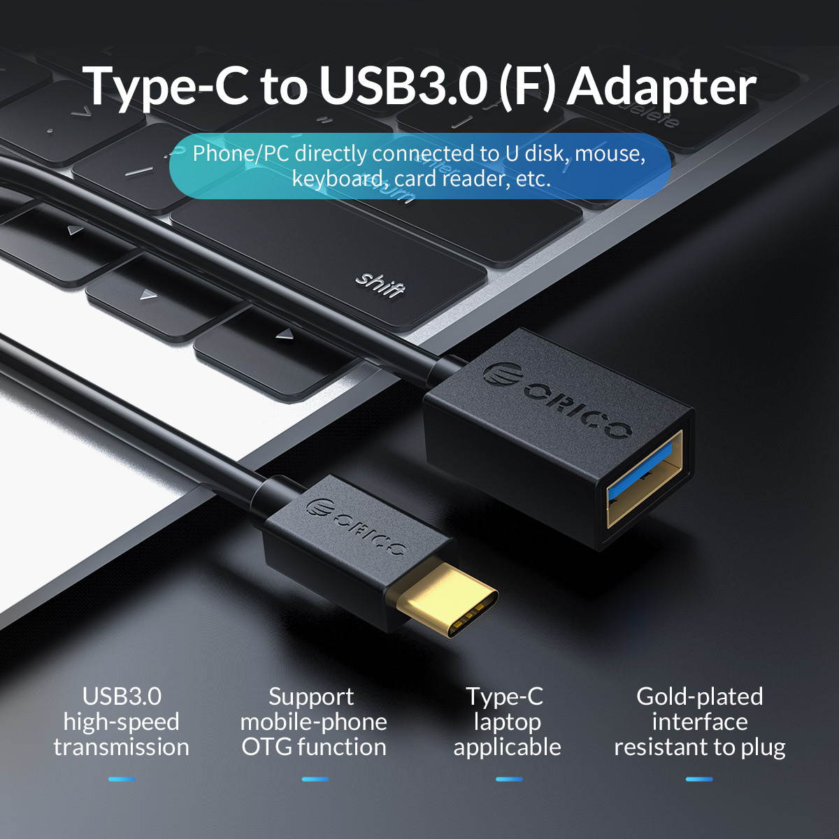 ORICO Type-C to USB3.0 Adapter Support Mobile Phone OTG Function Date Cable  15cm USB C Cable For Phone PC Connect to U Disk Mouse Keyboard