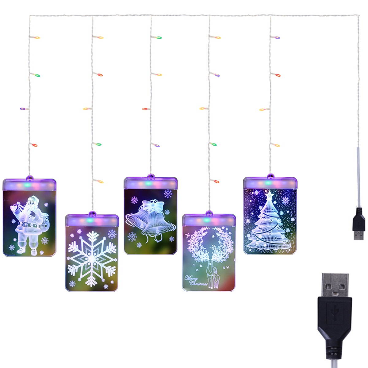 Christmas Party LED Curtain String Lights Decoration 3D Visual Effect USB Powered for Home Room Indoor Bedroom Window Decor, 4.9ft * 2.3ft