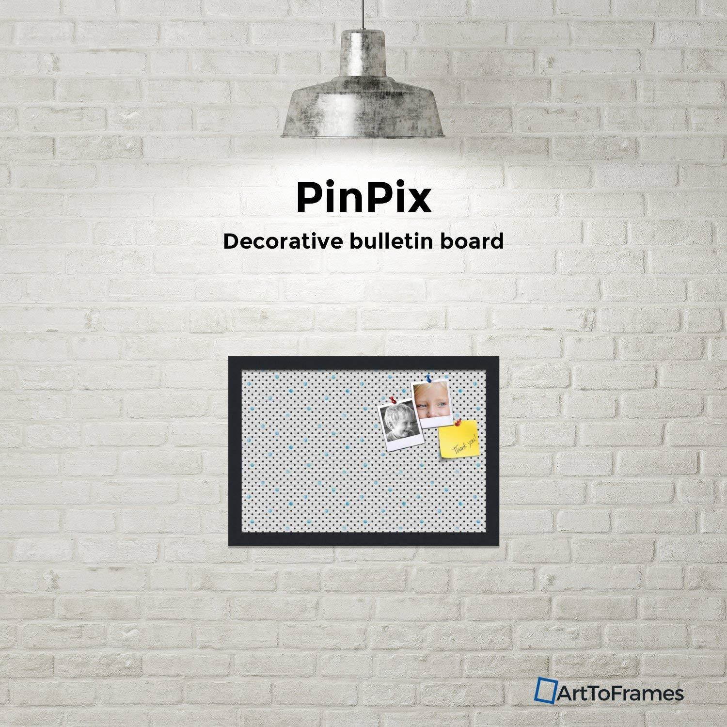 PinPix custom printed pin cork bulletin board made from canvas, Chic Polka Dot Blue 18x12 Inches (Completed Size) and framed in Satin Black (PinPix-Group-55)