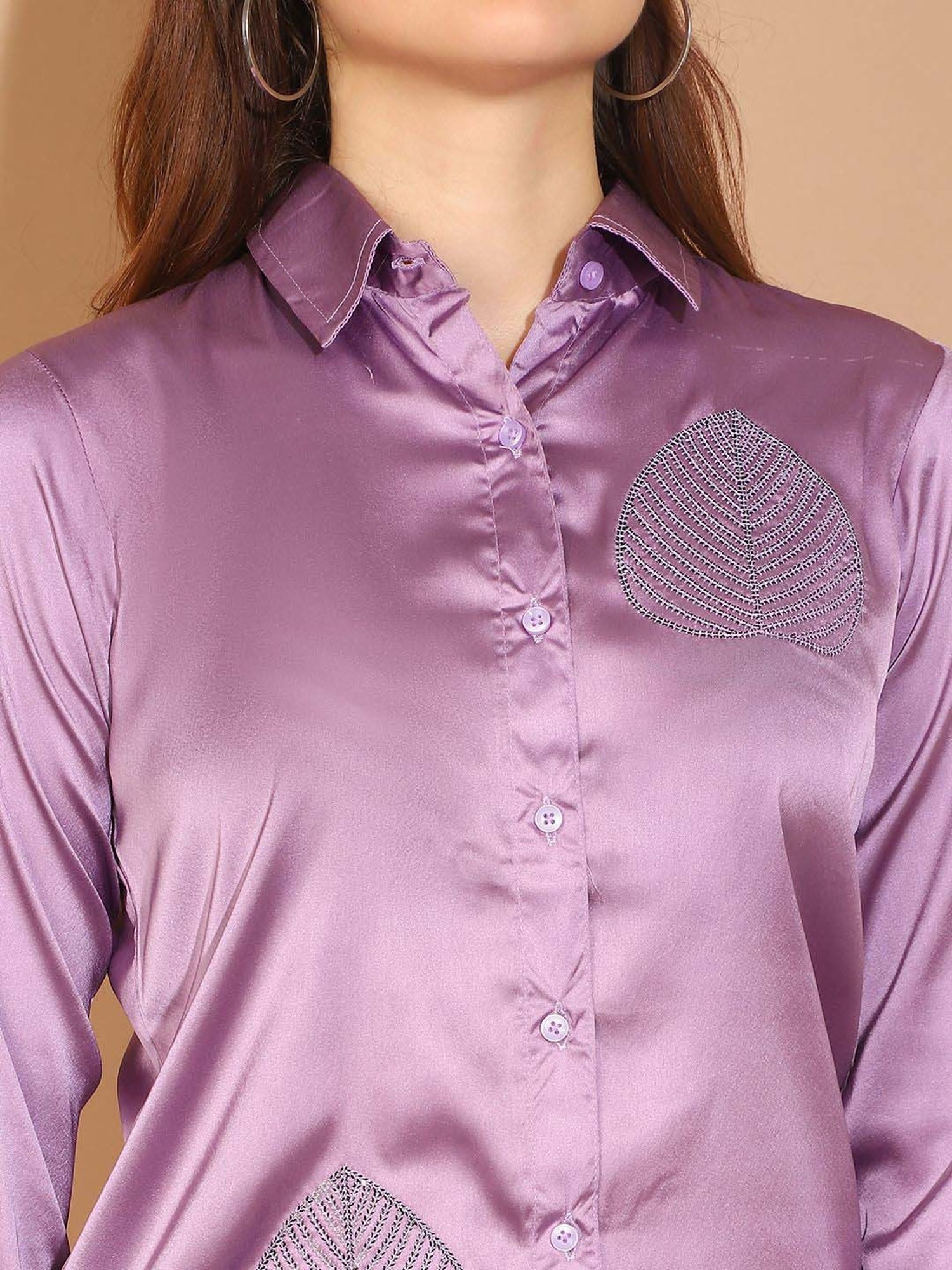 Indian Needle Purple Embellished Shirt Pants Set