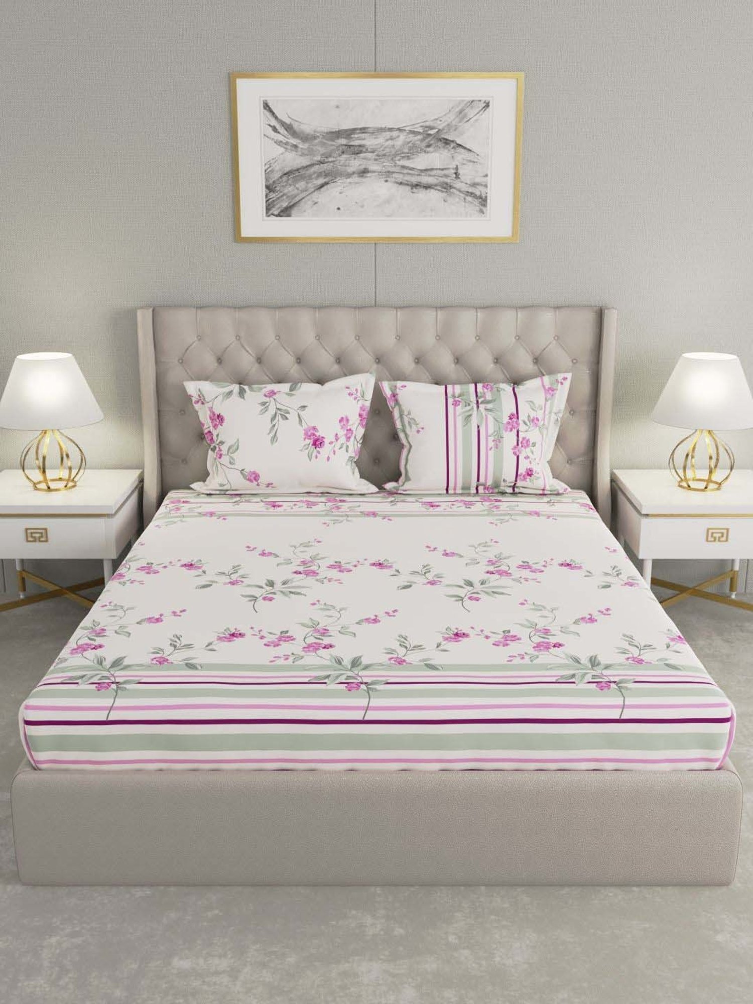 Raymond Home Shubham Purple 120 TC Cotton King Bedsheet with 2 Pillow Covers