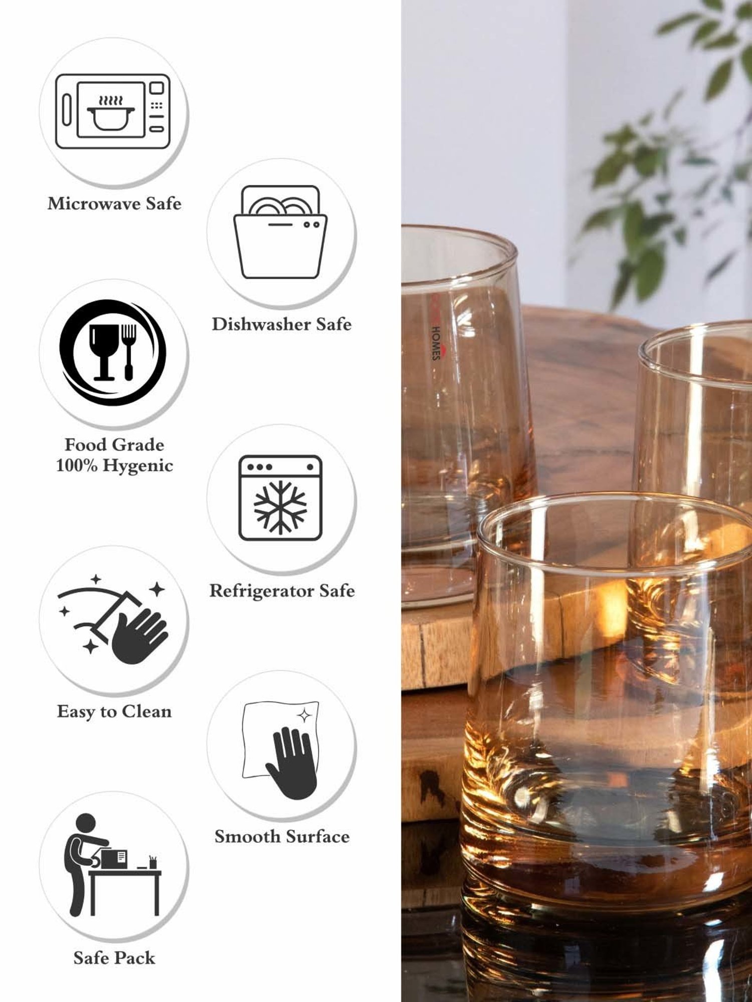 Goodhomes Orange Glass Tumbler (0.26 L) - Set of 6