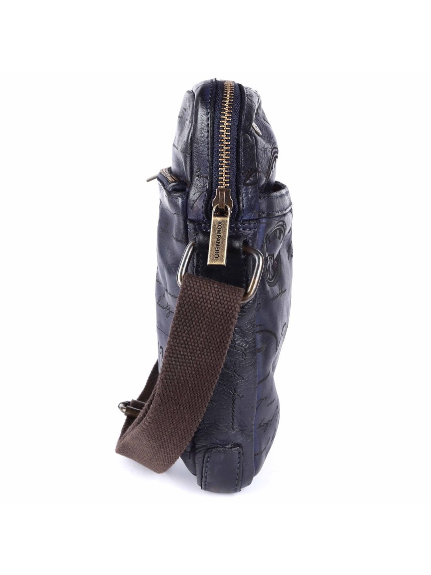 KOMPANERO Maverick Blue Leather Printed Cross Body Bag