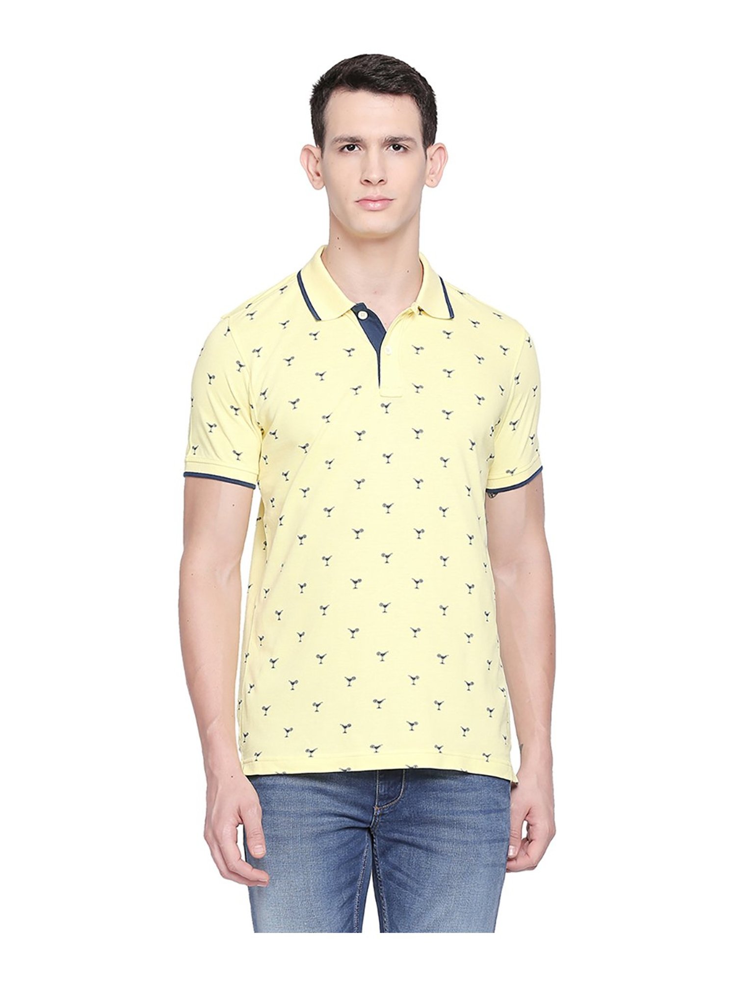 Basics Yellow Printed Polo T-Shirt