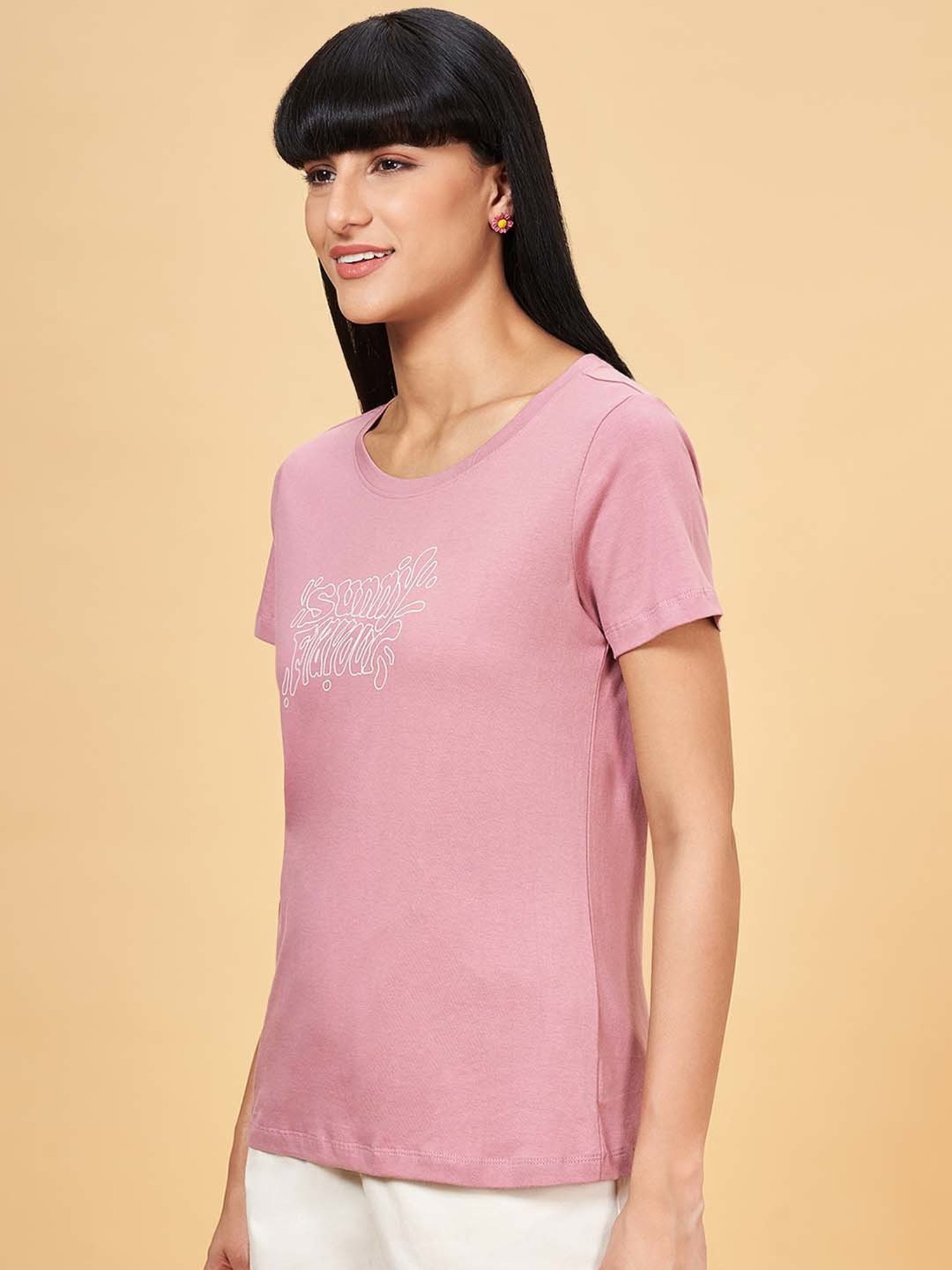 Honey by Pantaloons Pink Cotton Printed T-Shirt