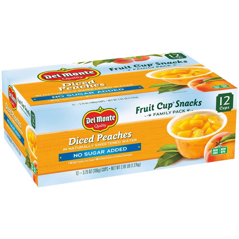 Del Monte Diced Peaches Fruit Cup Snacks - 44.8oz 12ct