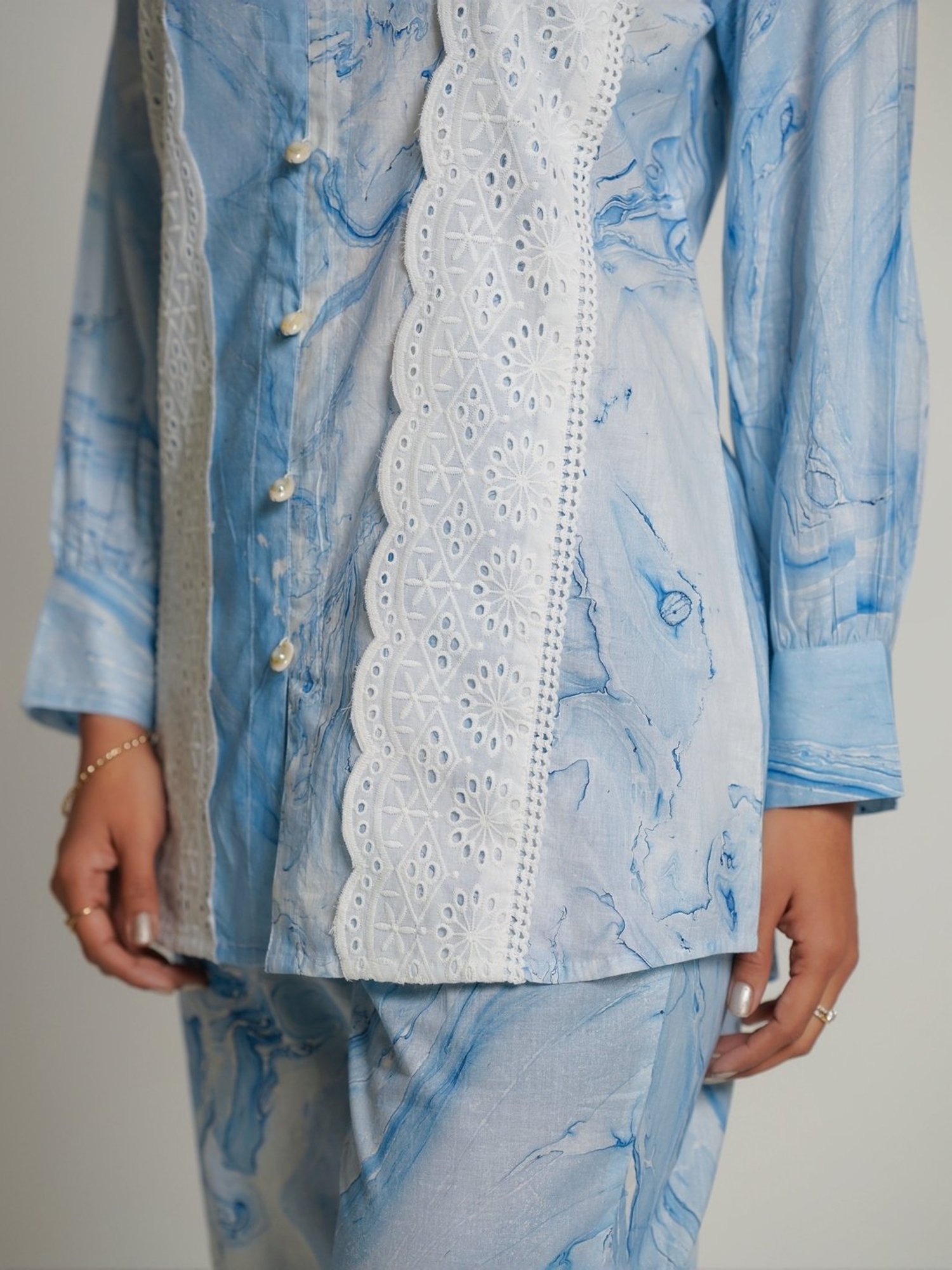 Zolo Label Sky Blue Cotton Printed Shirt Pant Set