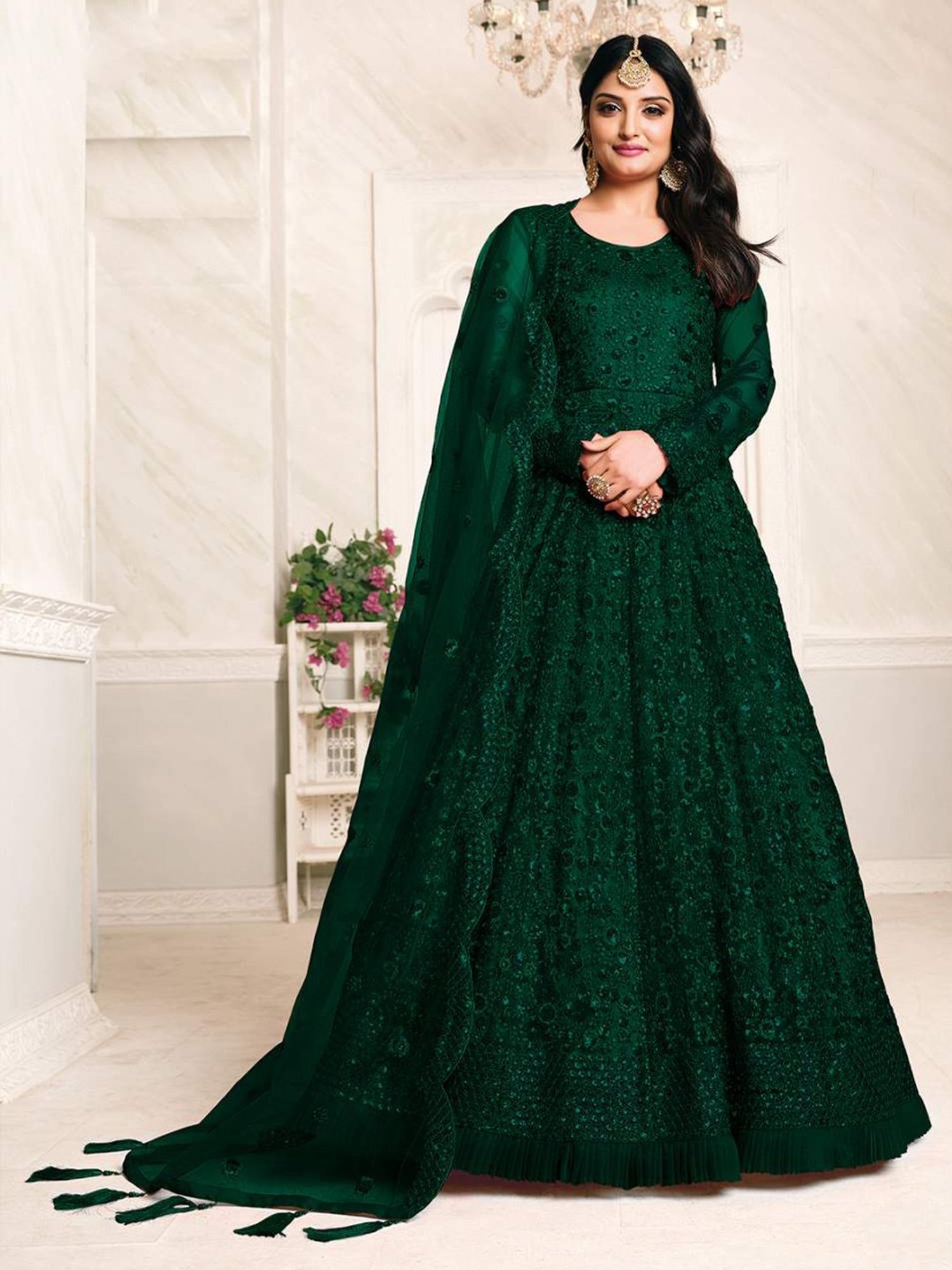 Odette Green Embroidered Unstitched Dress Material