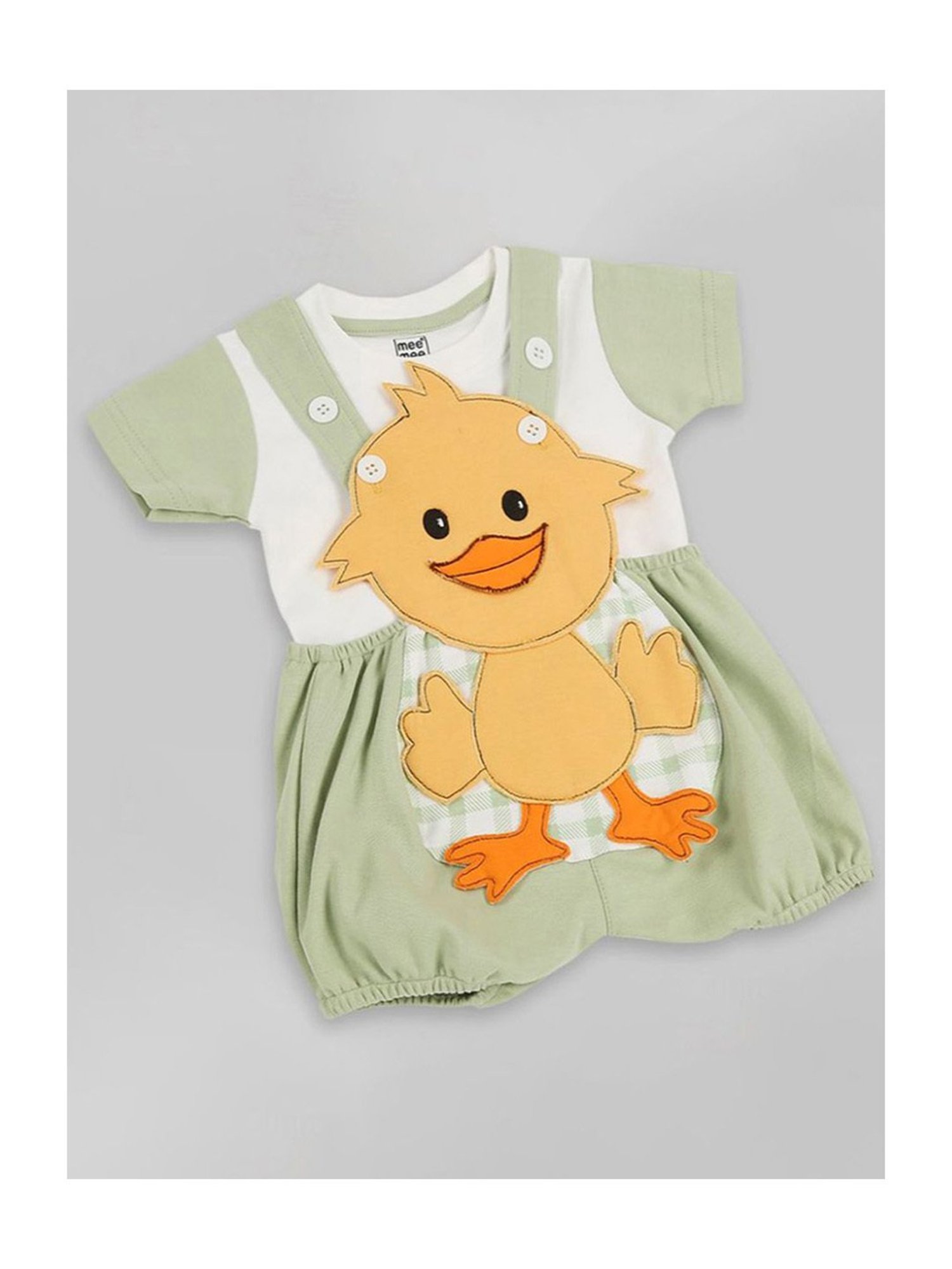 Mee Mee Kids Green & Orange Cotton Applique Dungaree Set