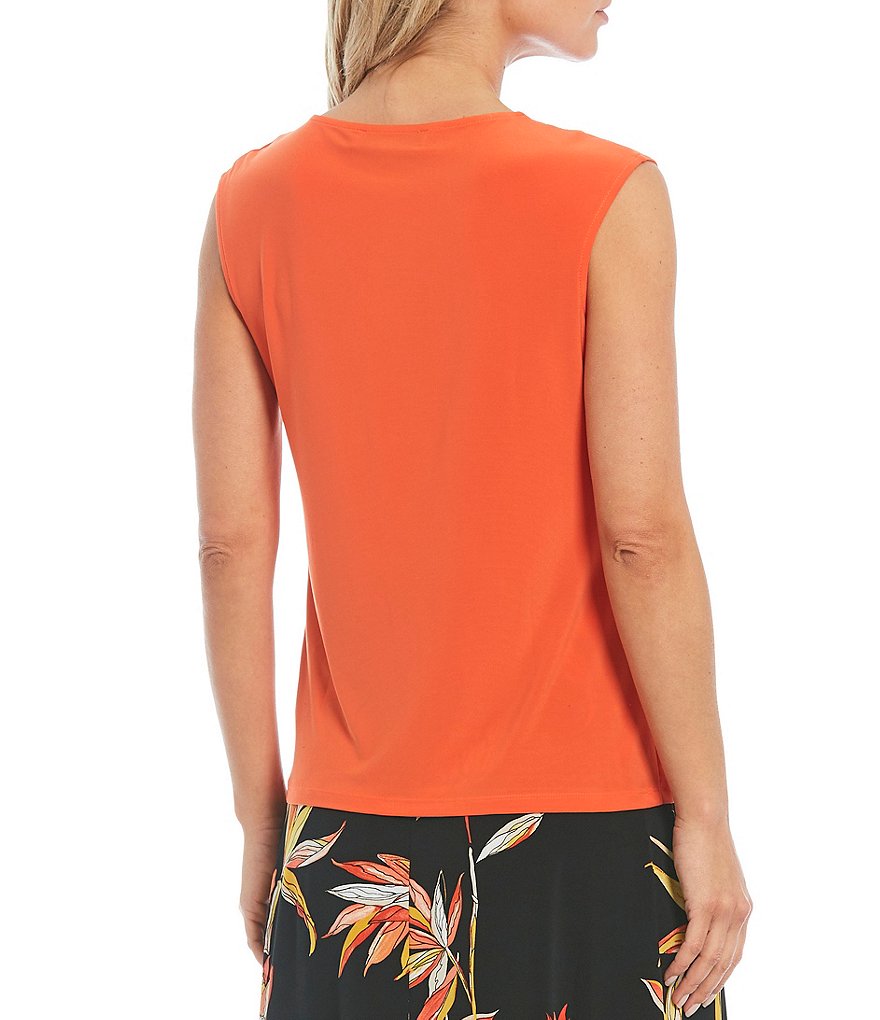 Kasper Petite Size Asymmetric Solid Knit Criss-Cross Cap Sleeve Top