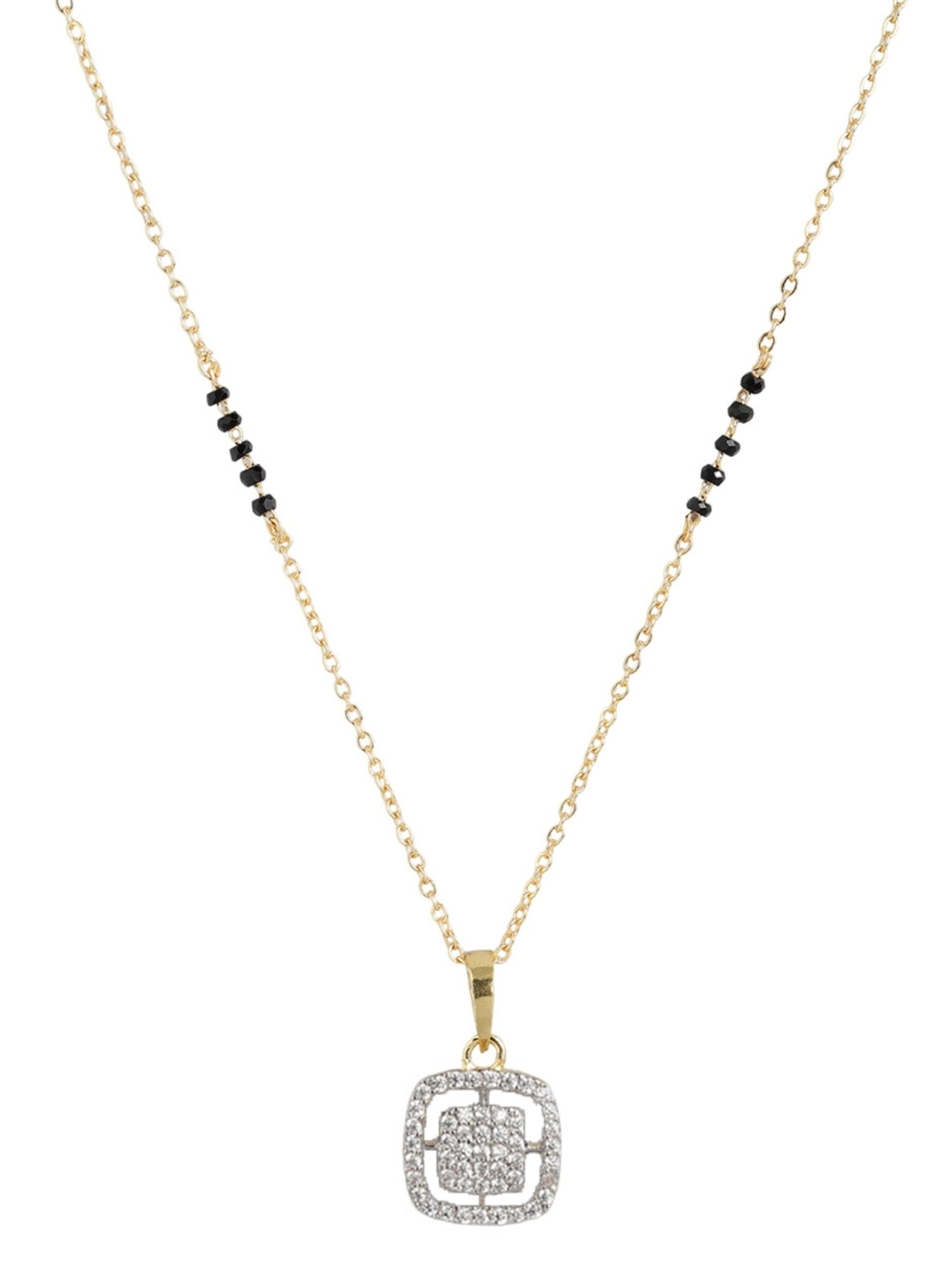 Abdesigns Gold-Plated American Diamond & Black Beaded Mangalsutra