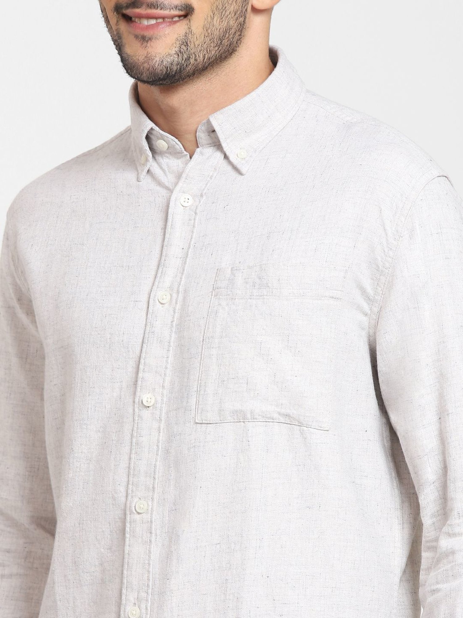 SELECTED HOMME Oatmeal Cotton Regular Fit Shirt