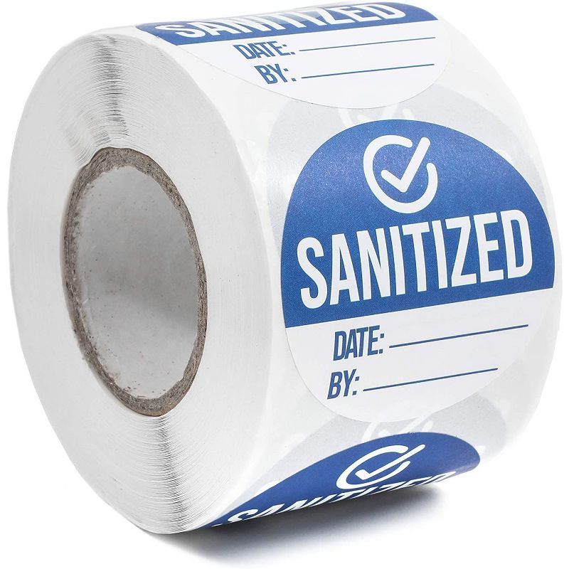 Stockroom Plus 500 Pieces Removable Sanitized Stickers Workplace Safety Labels 2-Inch