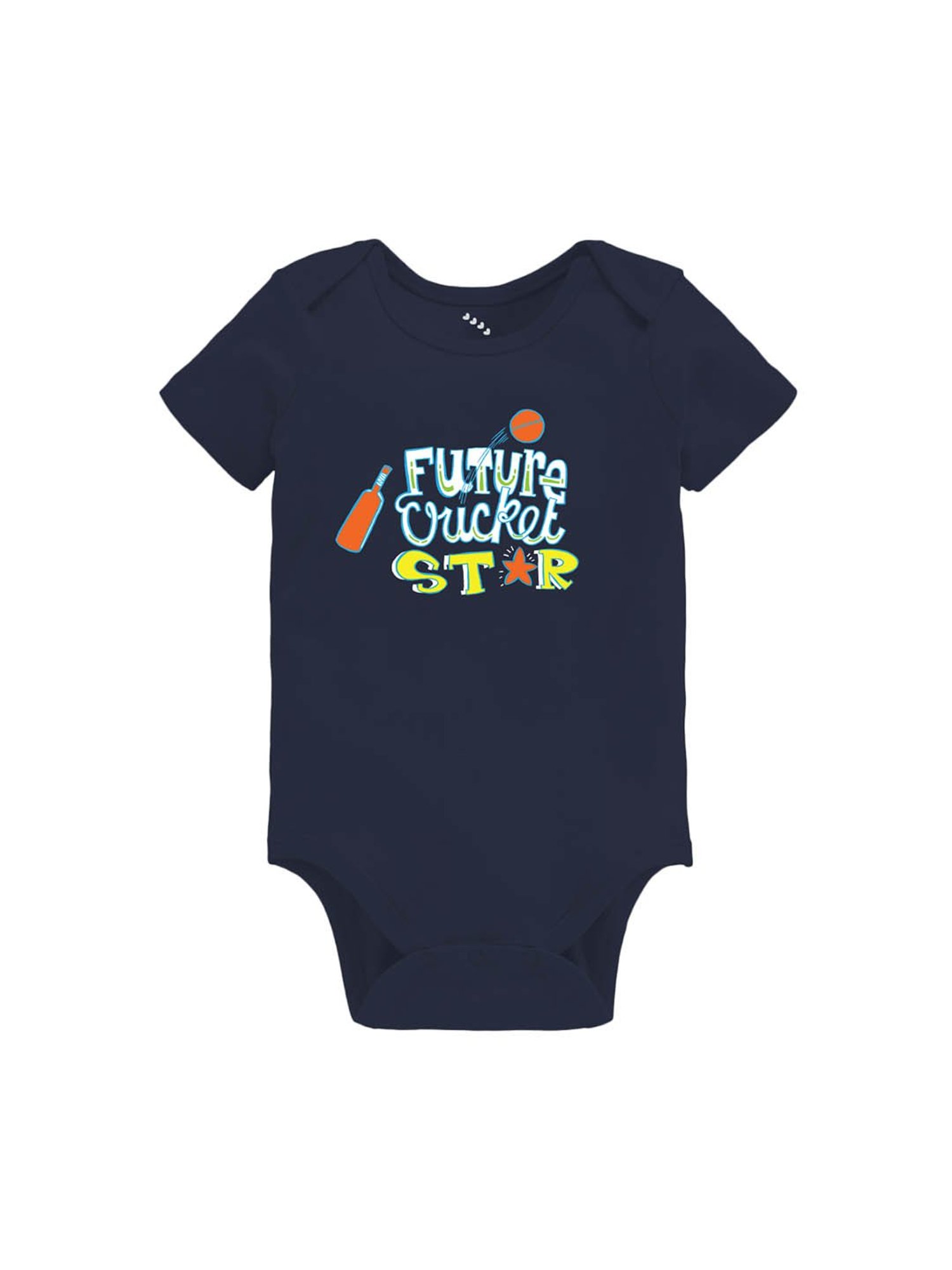 Zeezeezoo Kids Navy Blue Future Cricket Star Printed Onesie