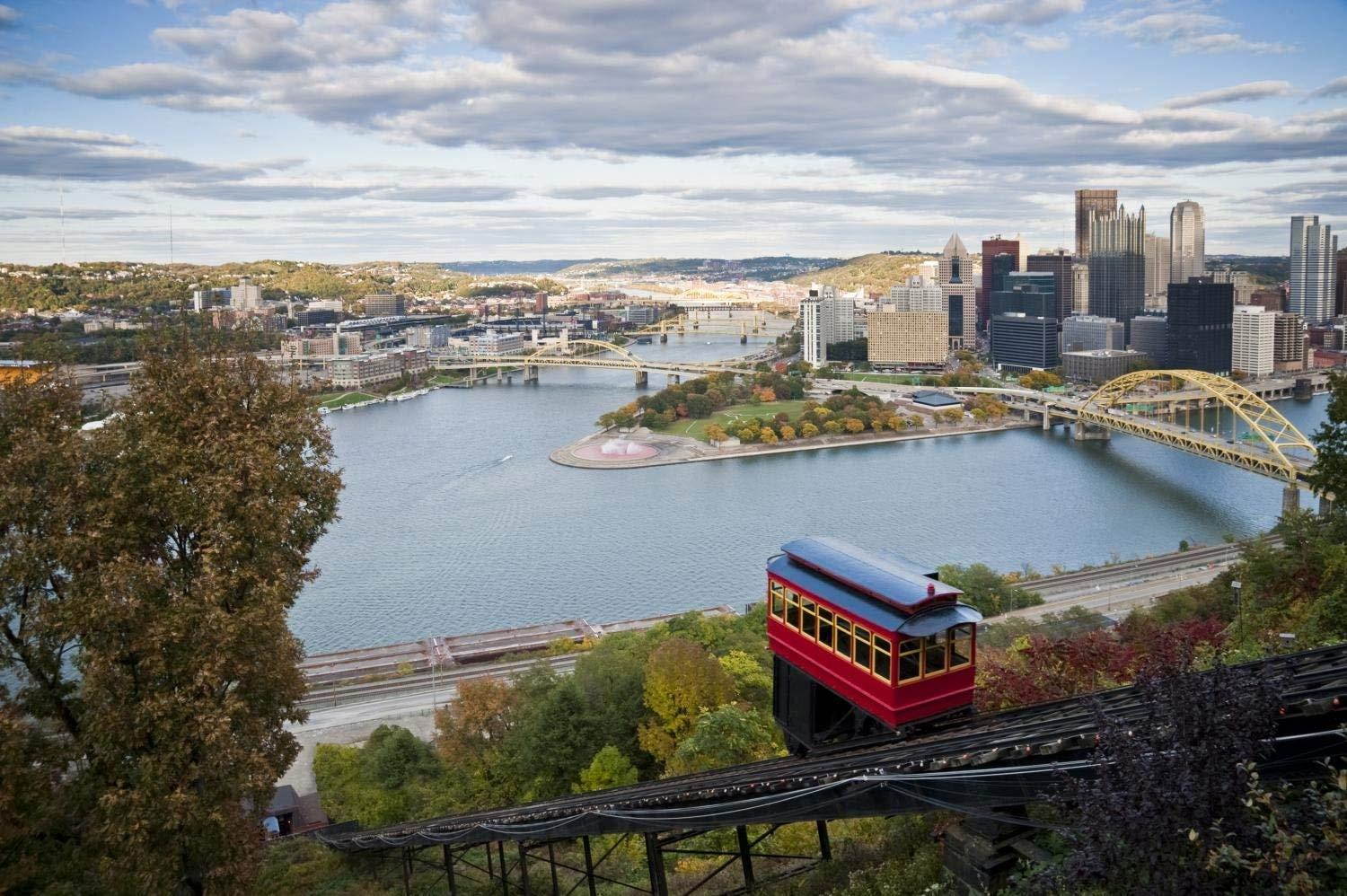 Wallmonkeys Pittsburgh Pa with Duquesne Incline in Foreground Wall Decal Peel and Stick Graphic WM305575 (48 in W x 32 in H)
