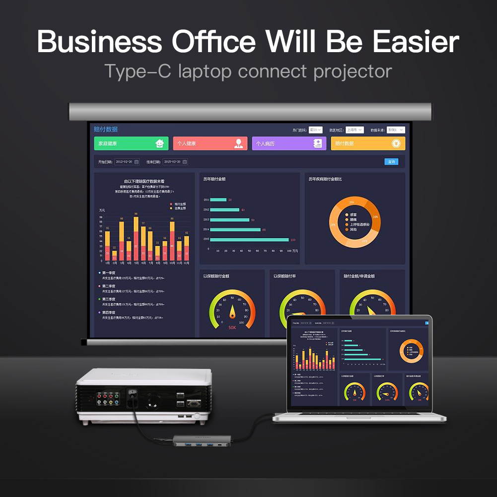 Vention USB C to HDMI Adapter,USB Type C to 4K HDMI with 3&times; USB 3.0 Hub Power Delivery Charging Port for MacBook ,Chromebook, XPS,and more USB C Laptops