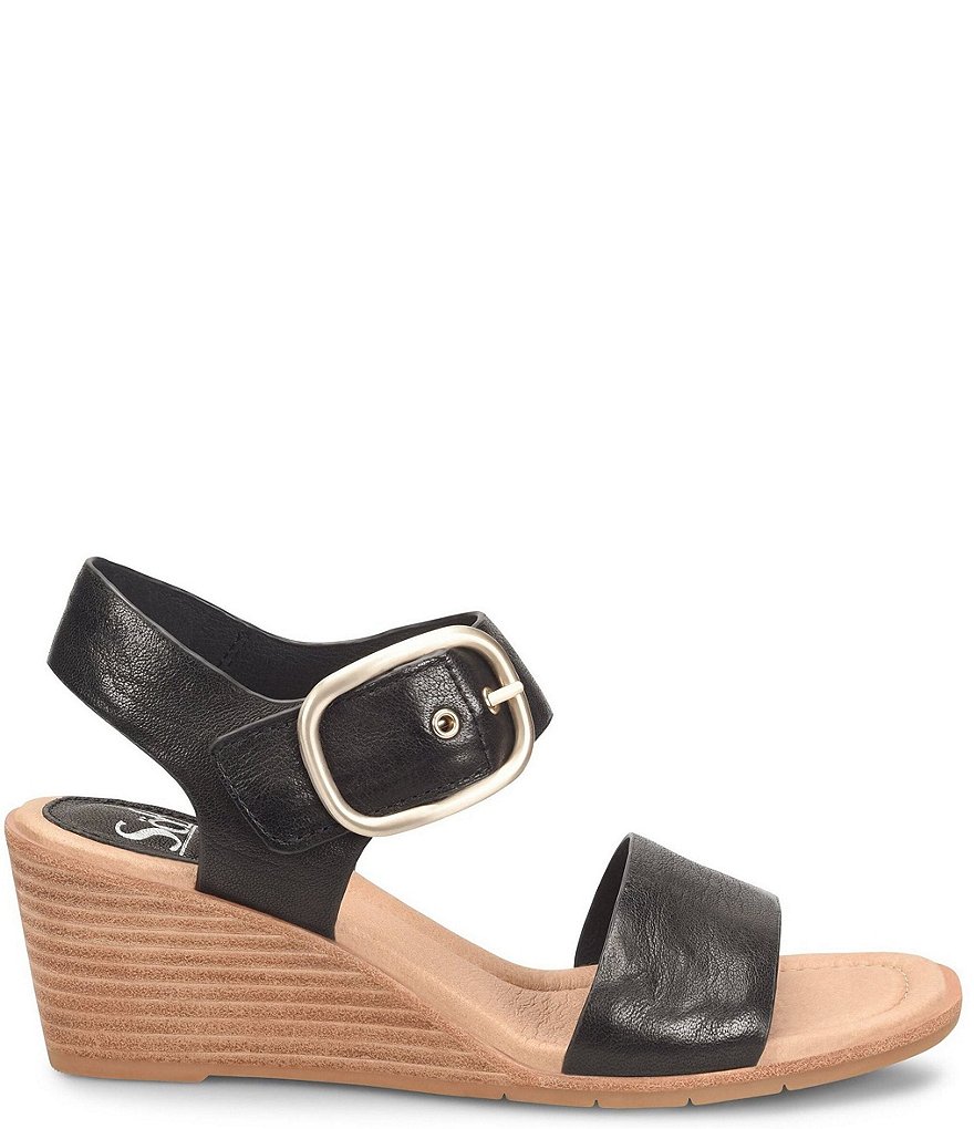 Sofft Greyston Leather Adjustable Buckle Wedge Sandals