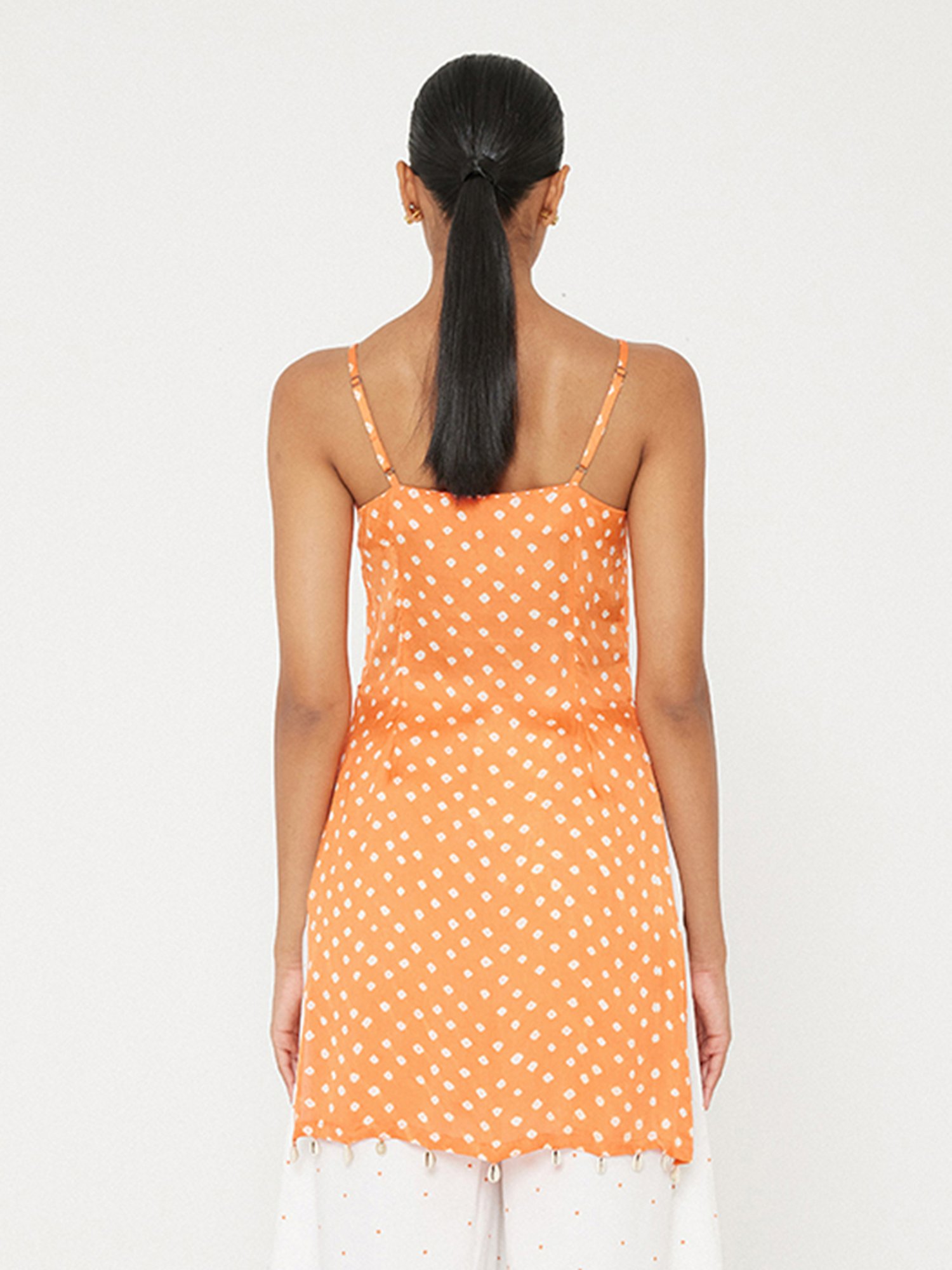 ANCESTRY Orange Bandhani Print Straight Kurti