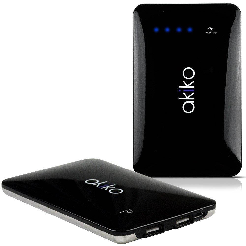 Akiko 9000mAh Ultra Slim Premium External Battery Pack Charger Powerbank with Dual USB Port (2.1A/ 1.5A Output) - Retail Packaging &ndash; Black