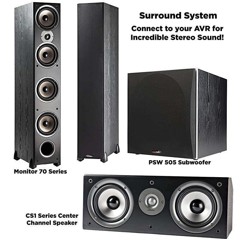 CS1 Series II Center Channel Speaker | Unique Design | Stand Alone or a Complement to Monitor 40 60 and 70 Speakers | Detachable Grille | Black
