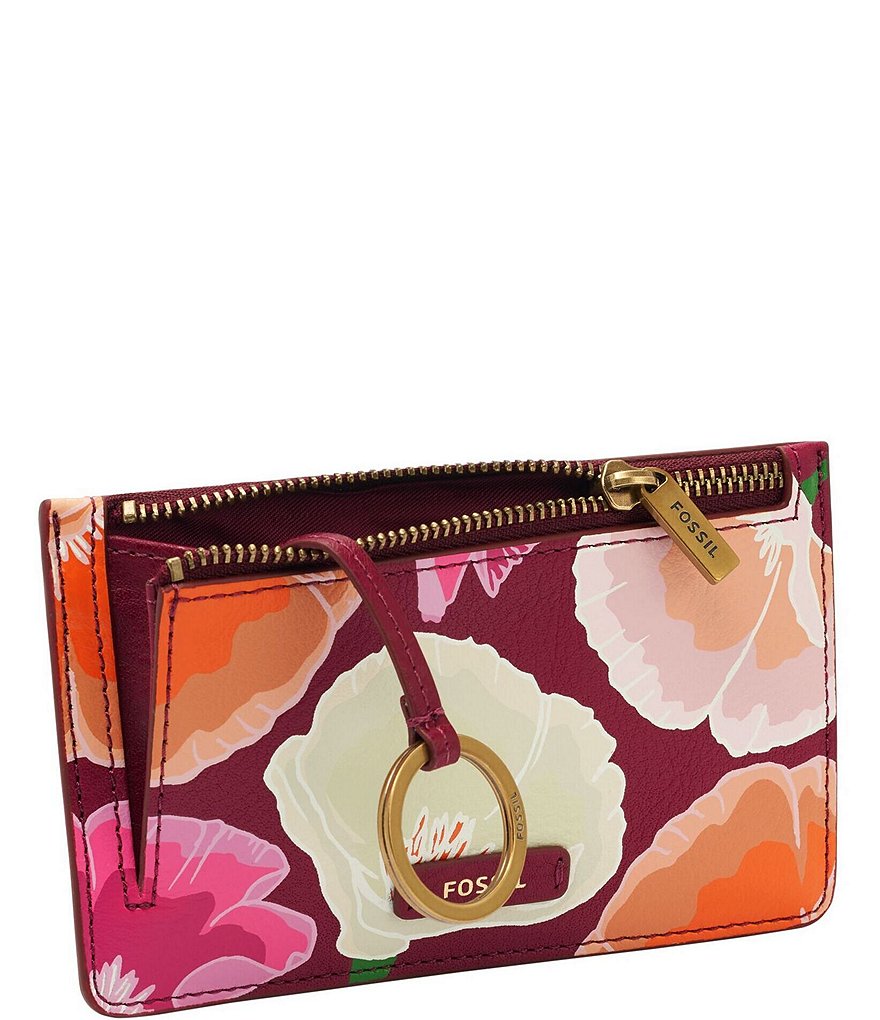 Fossil Logan Floral Print Zip Leather Card Case