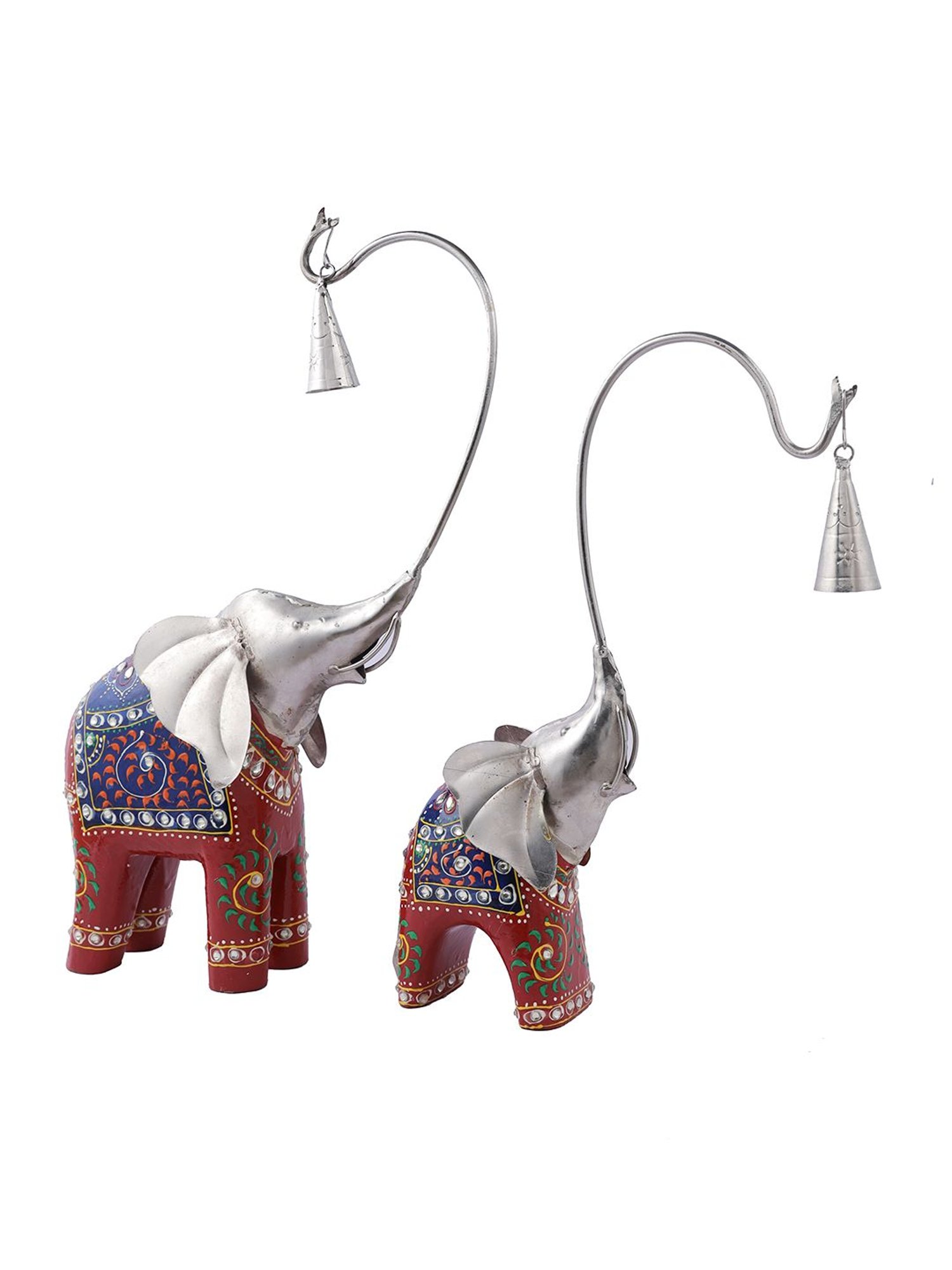 Aapno Rajasthan Silver & Blue Elephant Figurine Showpiece Set
