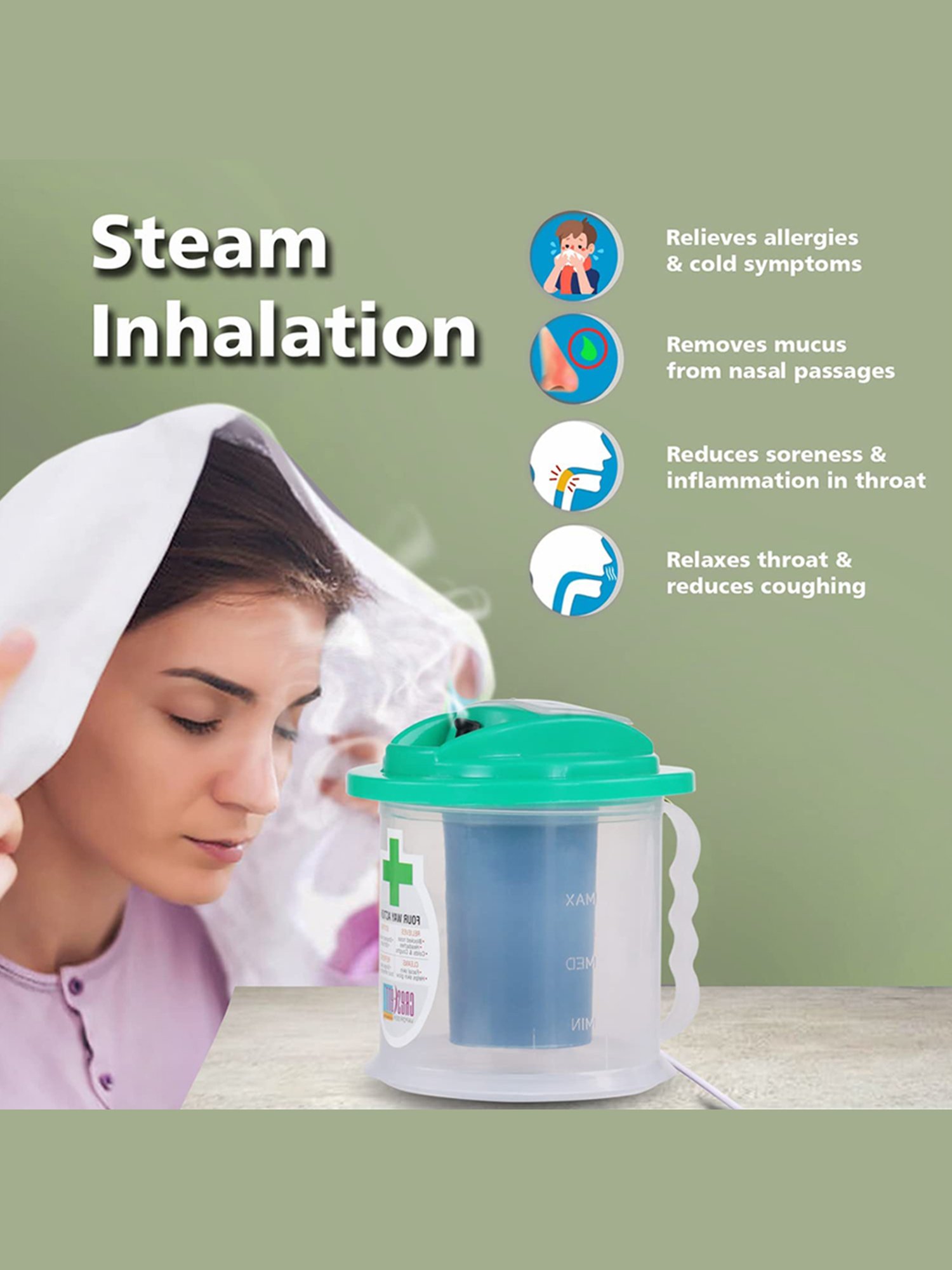 Crescent Economy Facial Steamer Vaporizer for Cold & Cough, Sinus, Hydrated & Flawless Skin (Green)