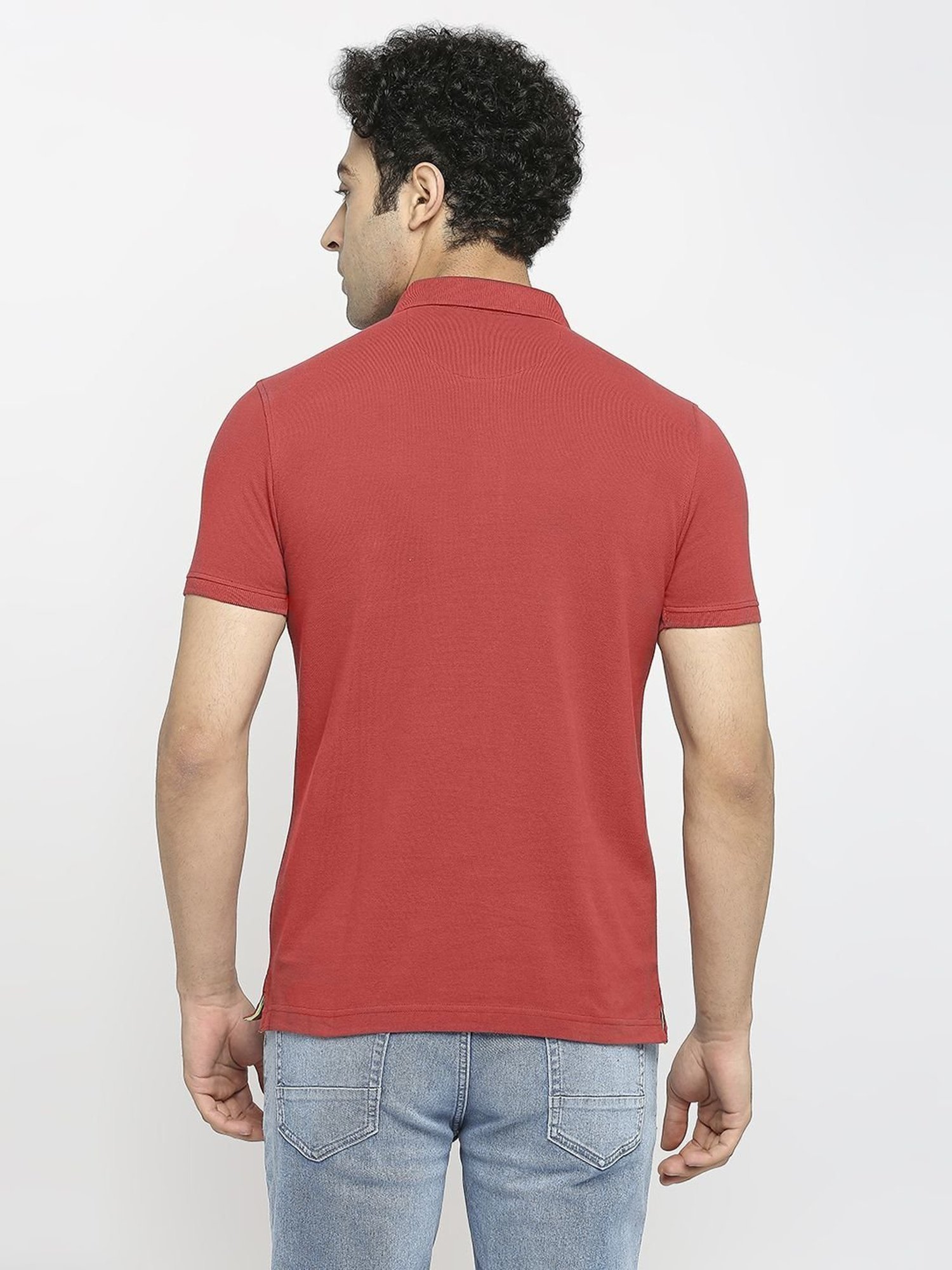 UnderJeans by Spykar Brick Red Regular Fit Polo T-Shirt
