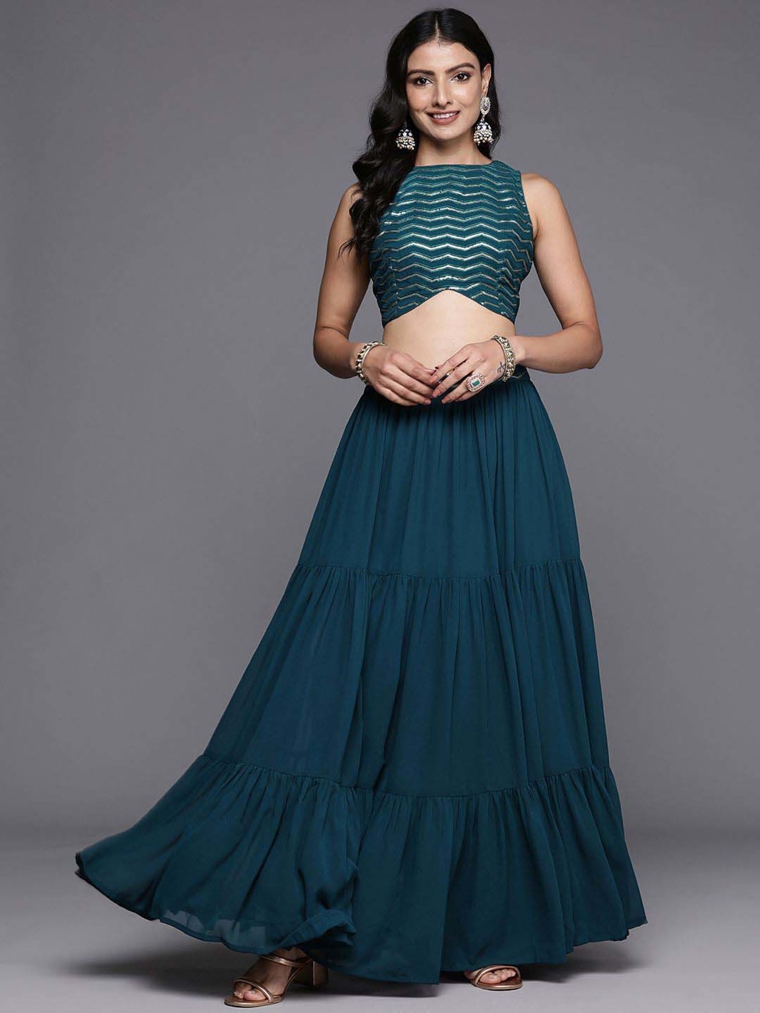 Libas Blue Plain Lehenga Choli Set