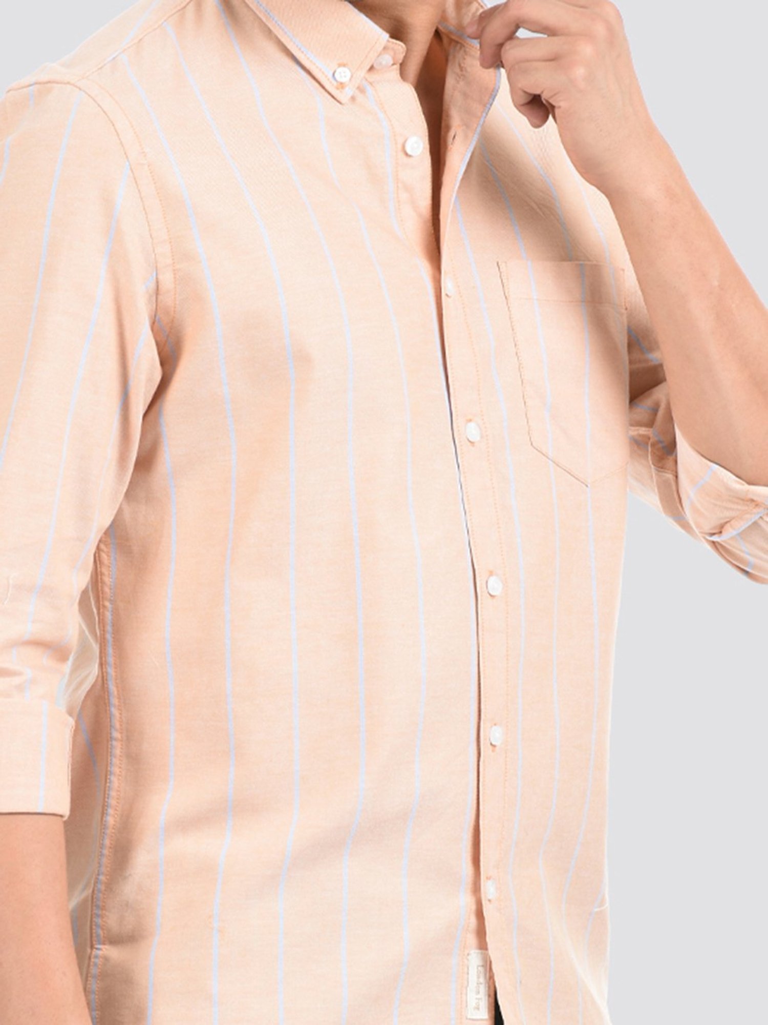 London Fog Orange Regular Fit Striped Shirt