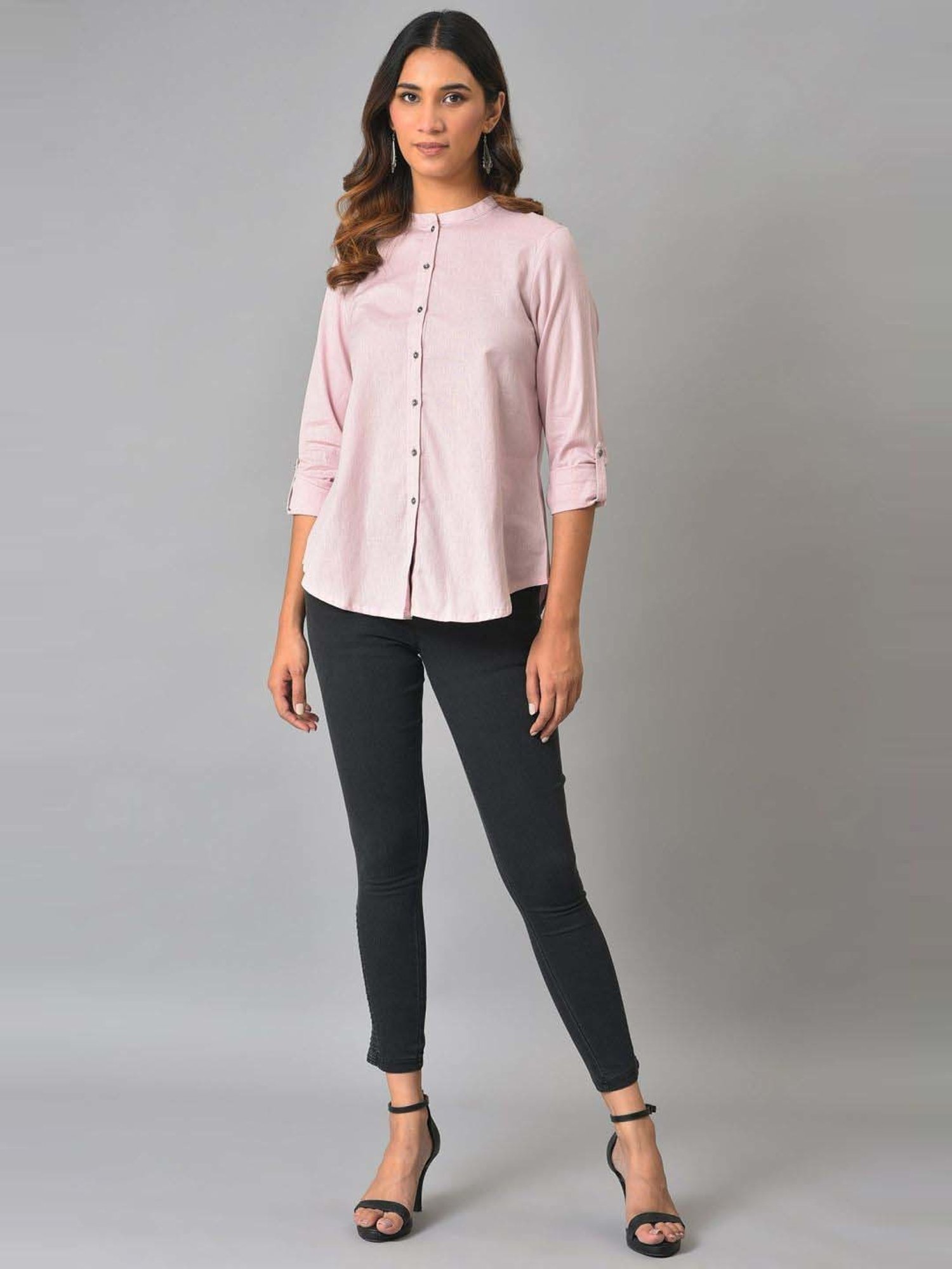 W Lilac Cotton Regular Fit Shirt