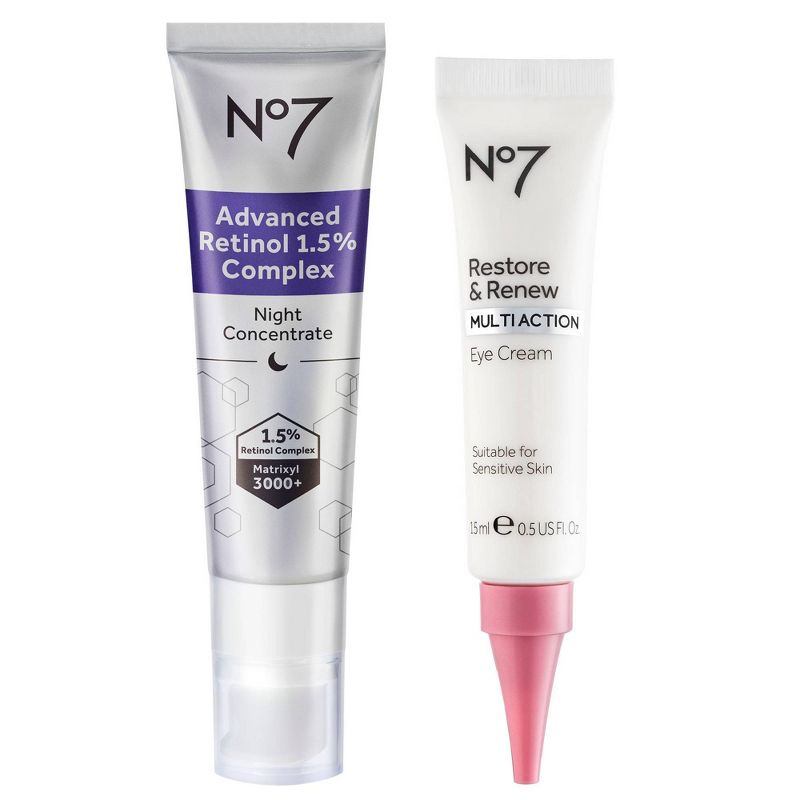 No7 Retinol 1.5% Complex Night Concentrate and Restore & Renew Multi Action Eye Cream Duo - 2ct