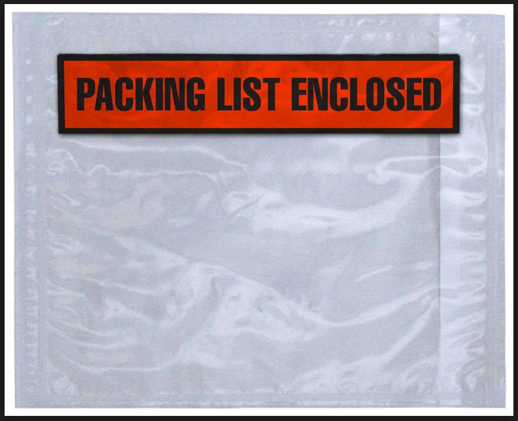 Self Adhesive Packing List Envelope 4 1/2" x 5 1/2" Printed "Packing List Enclosed", 100 Pack
