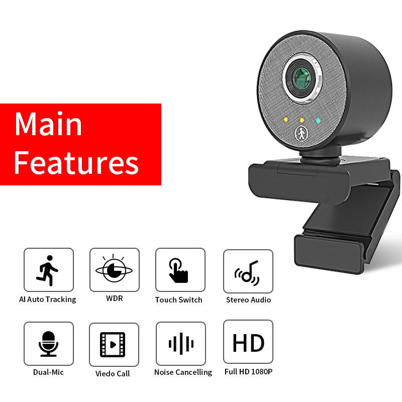 AOSTIRMOTOR 1080p Webcam , Computer Camera with Dual Microphone ,  360-degree Wide Angle, Streaming Camera, Plug and Play, for Conferencing and Video Calling